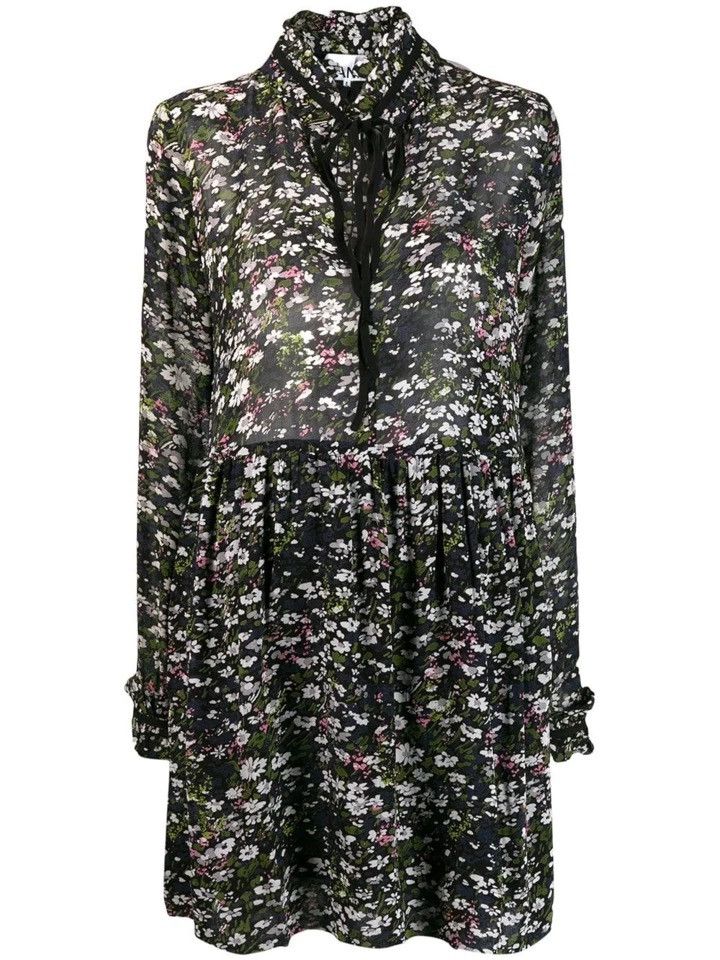 Designer × Ganni Ganni Bow Neck Floral Print Georgette Mini Dress Size XS / US 0-2 / IT 36-38 - 2 Thumbnail
