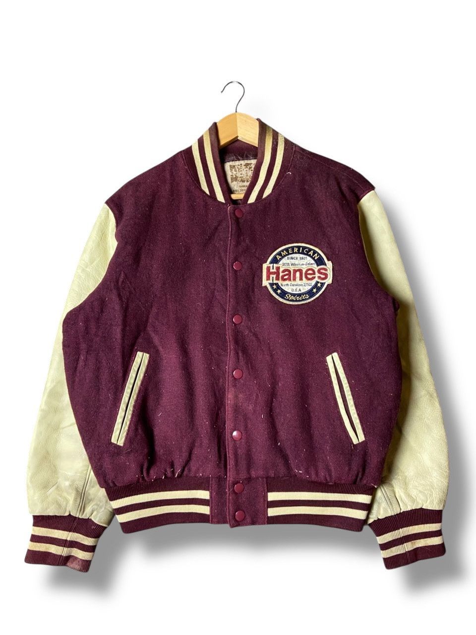 Hanes Hanes American Spirit Leather Sleeve Varsity Jacket (147) Size US S / EU 44-46 / 1 - 1 Thumbnail