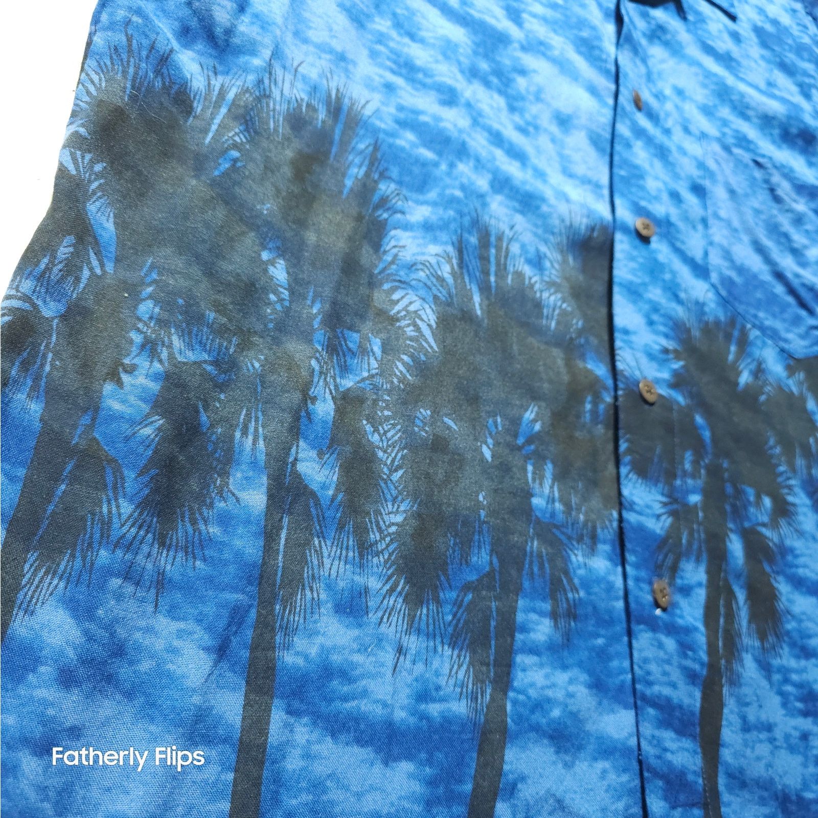 Cabelas Cabela’s Men’s L Rayon Hawaiian Shirt Blue Palm Trees SS Size US L / EU 52-54 / 3 - 4 Thumbnail