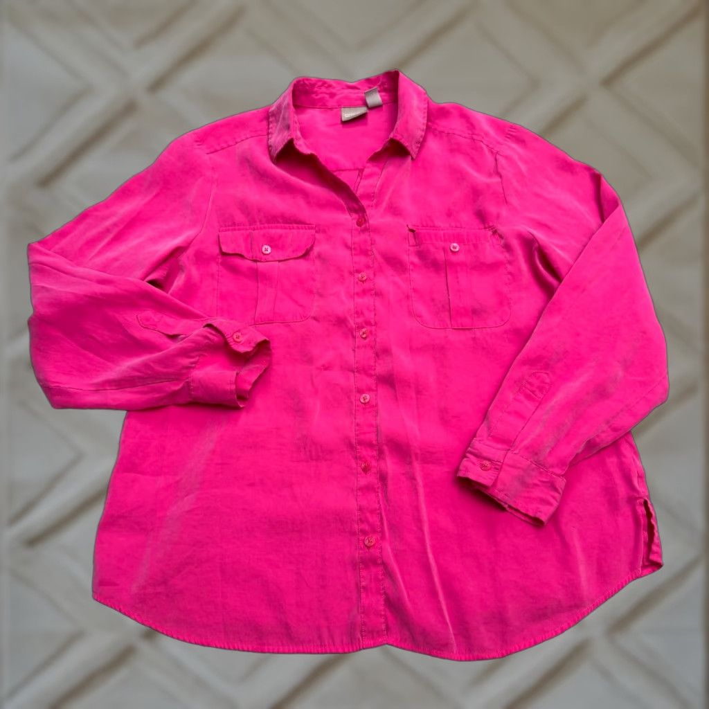 Vintage Chico's Shirt Womens 2 XL Pink Long Sleeve Button-Up Modal Sueded Brushed Casual Lightweight Regular Fit Size XL / US 12-14 / IT 48-50 - 1 Thumbnail