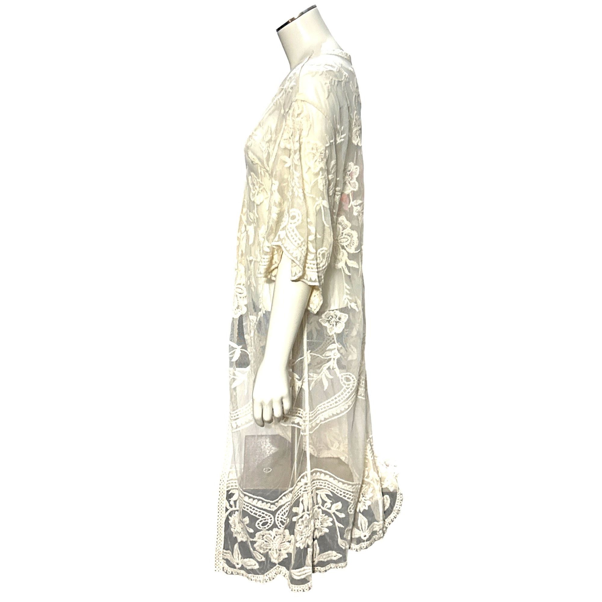 Other CCC Sheer Ivory Floral Embroidered Long Kimono Cardigan Cove Size ONE SIZE - 2 Thumbnail