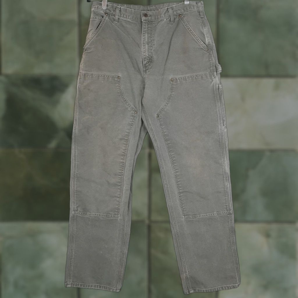 Carhartt VINTAGE Carhartt Pants Mens 35 Green Canvas Original Dungaree Fit Workwear Carpenter Straight Leg Pockets Size US 35 - 1 Thumbnail