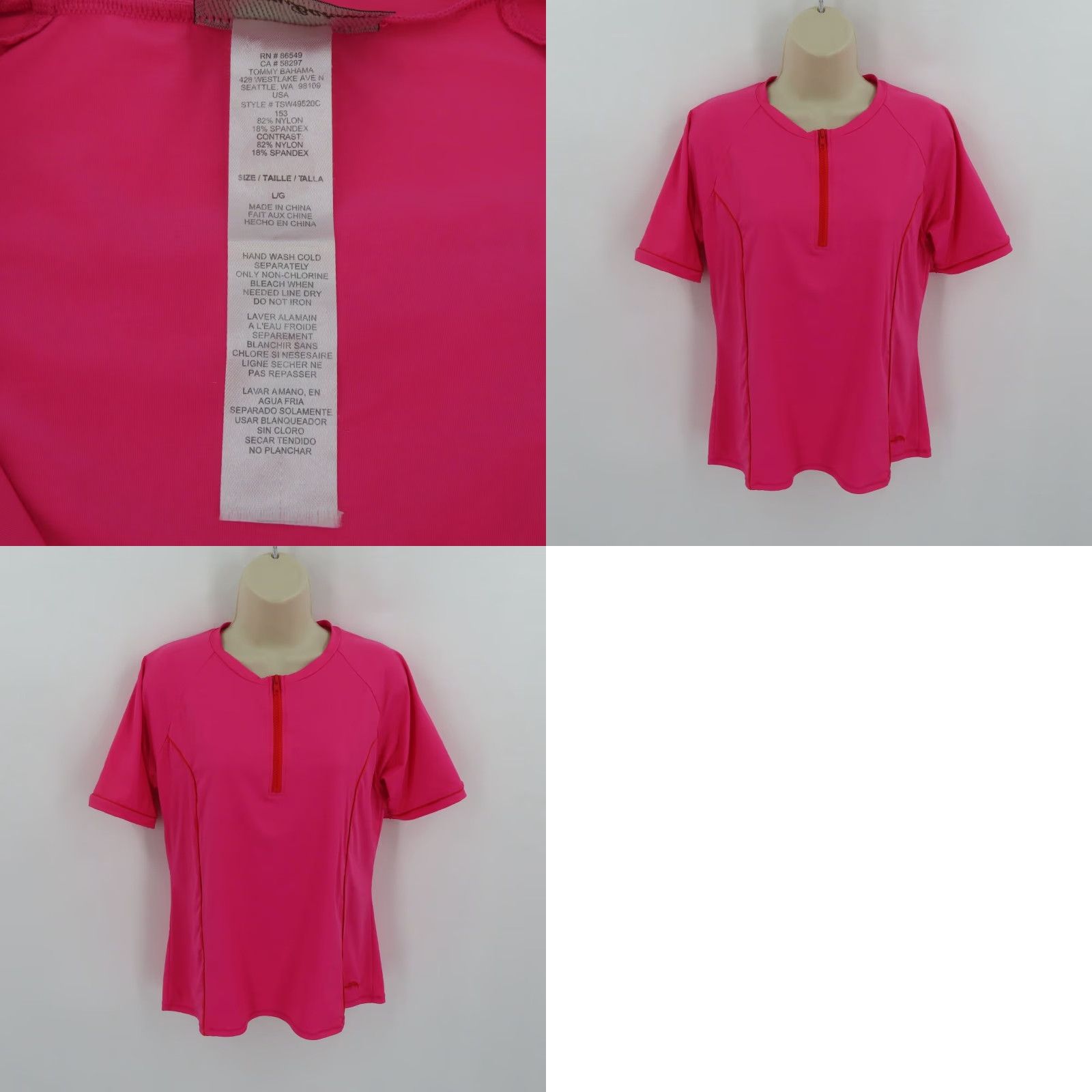Tommy Bahama Tommy Bahama Womens Large Pink Orange Quarter Zip Zipper Short Sleeve Shirt Top Size L / US 10 / IT 46 - 8 Thumbnail