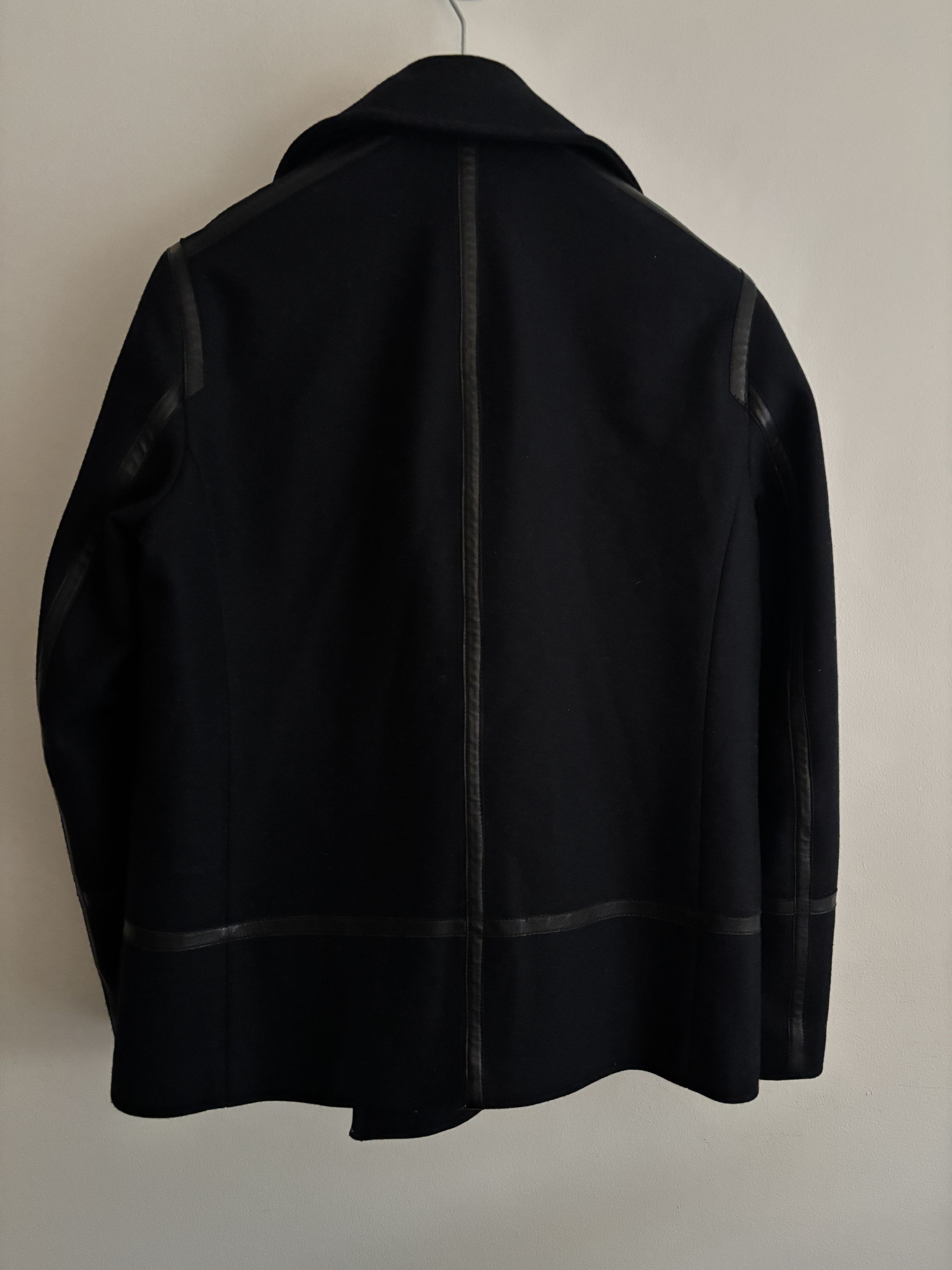 Allsaints $600 Salter Navy Wool Pea Coat Leather Trim- Medium Size US M / EU 48-50 / 2 - 9 Thumbnail