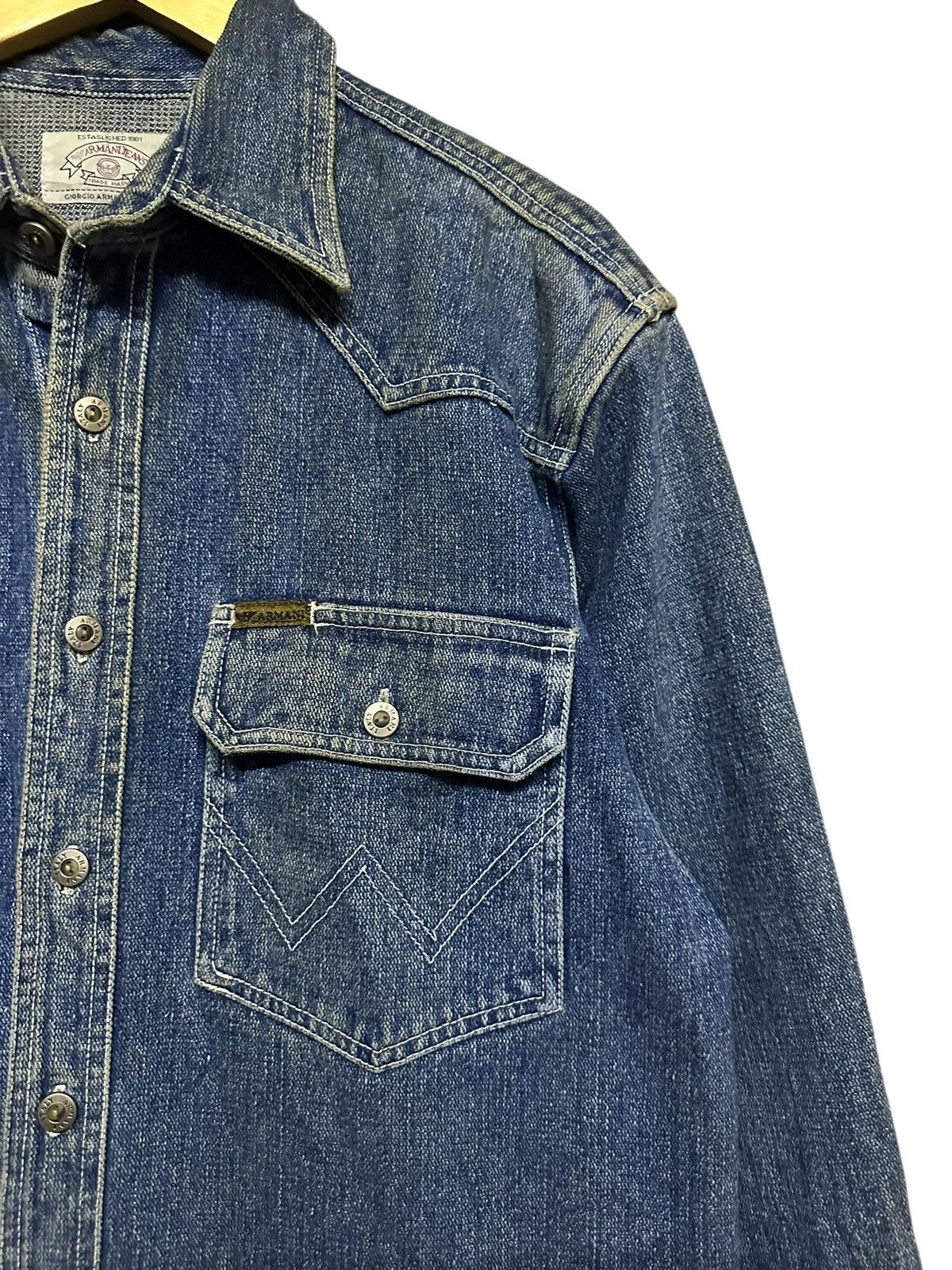 Emporio Armani × Giorgio Armani × Vintage Vtg🔥Armani Jeans Giorgio Armani Milano Denim Button Up Shirt Size US XL / EU 56 / 4 - 6 Thumbnail