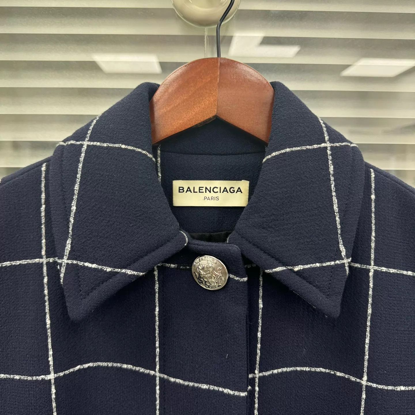 Balenciaga Balenciaga Navy Check Cape Coat Women's 36 99 New Size XS / US 0-2 / IT 36-38 - 7 Thumbnail
