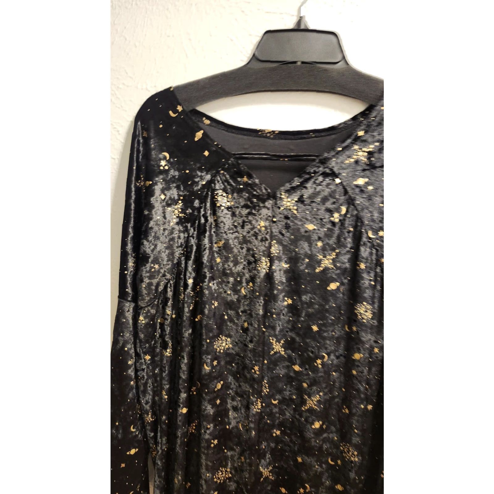 Velvet Celestial Crushed Velvet Dress Womens Large Black Gold Pockets 3/4 Bell Sleeve Size L / US 10 / IT 46 - 3 Thumbnail