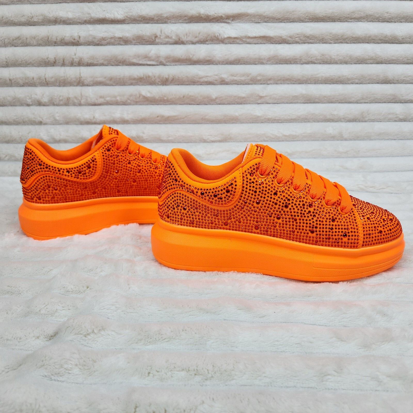 Other Cush Baby Bright Orange Rhinestone Sneakers Tennis Shoes (US Size US 5 / IT 35 - 1 Thumbnail