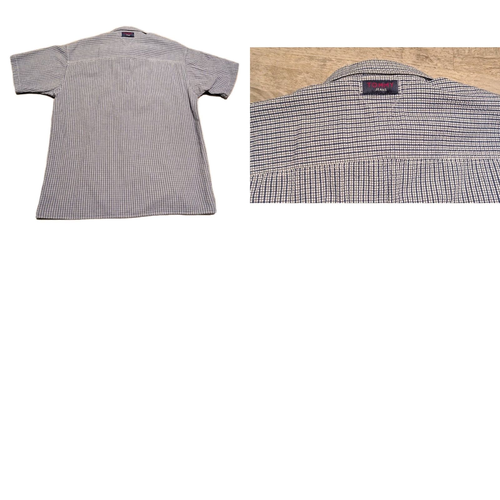 Tommy Hilfiger VINTAGE Tommy Hilfiger Button-Up Shirt Short Sleeve Seersucker Check Navy Crinkle L 90s Men’s Shirt Size US L / EU 52-54 / 3 - 9 Thumbnail