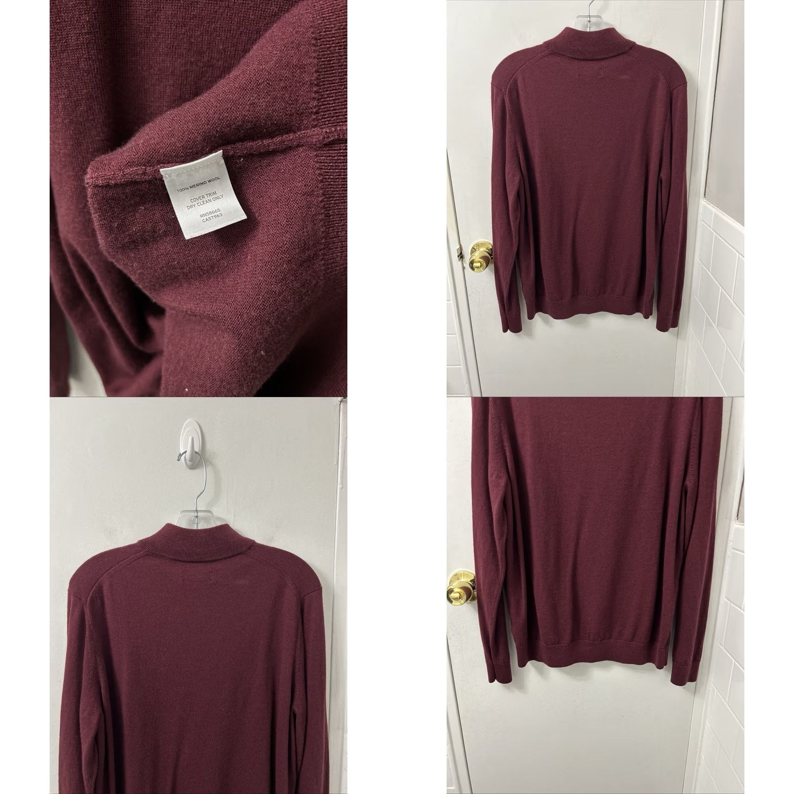 Nordstrom Nordstrom Mens XL Burgundy 100% Italian Merino Wool 1/4 Zip Sweater Pullover L/S Mock Neck Regular Fit Dry Clean Only Size US XL / EU 56 / 4 - 8 Thumbnail