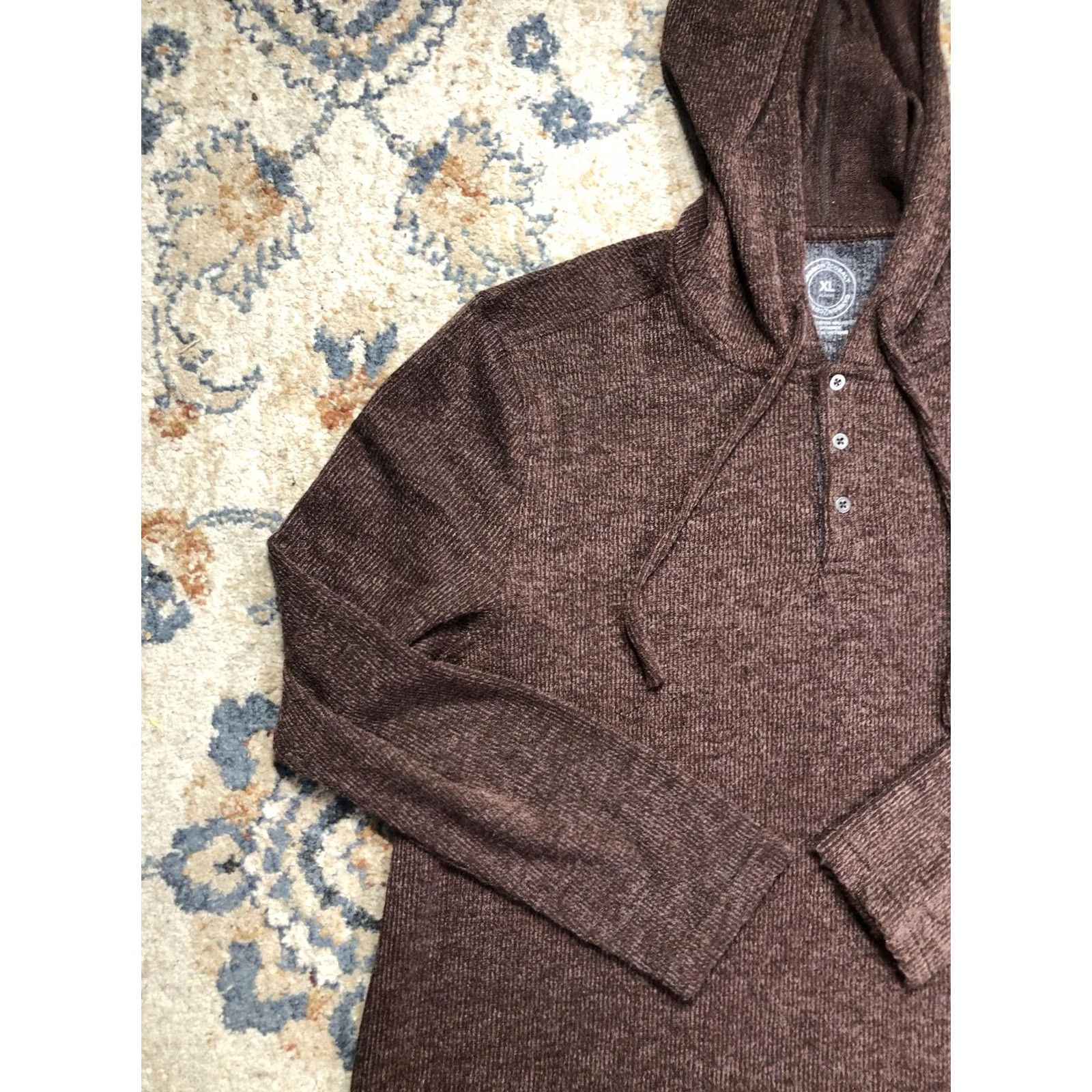 Carbon2Cobalt Carbon2Cobalt Mens XL Brown Hooded Henley Knit Pullover Sweater Long Sleeve Size US XL / EU 56 / 4 - 3 Thumbnail