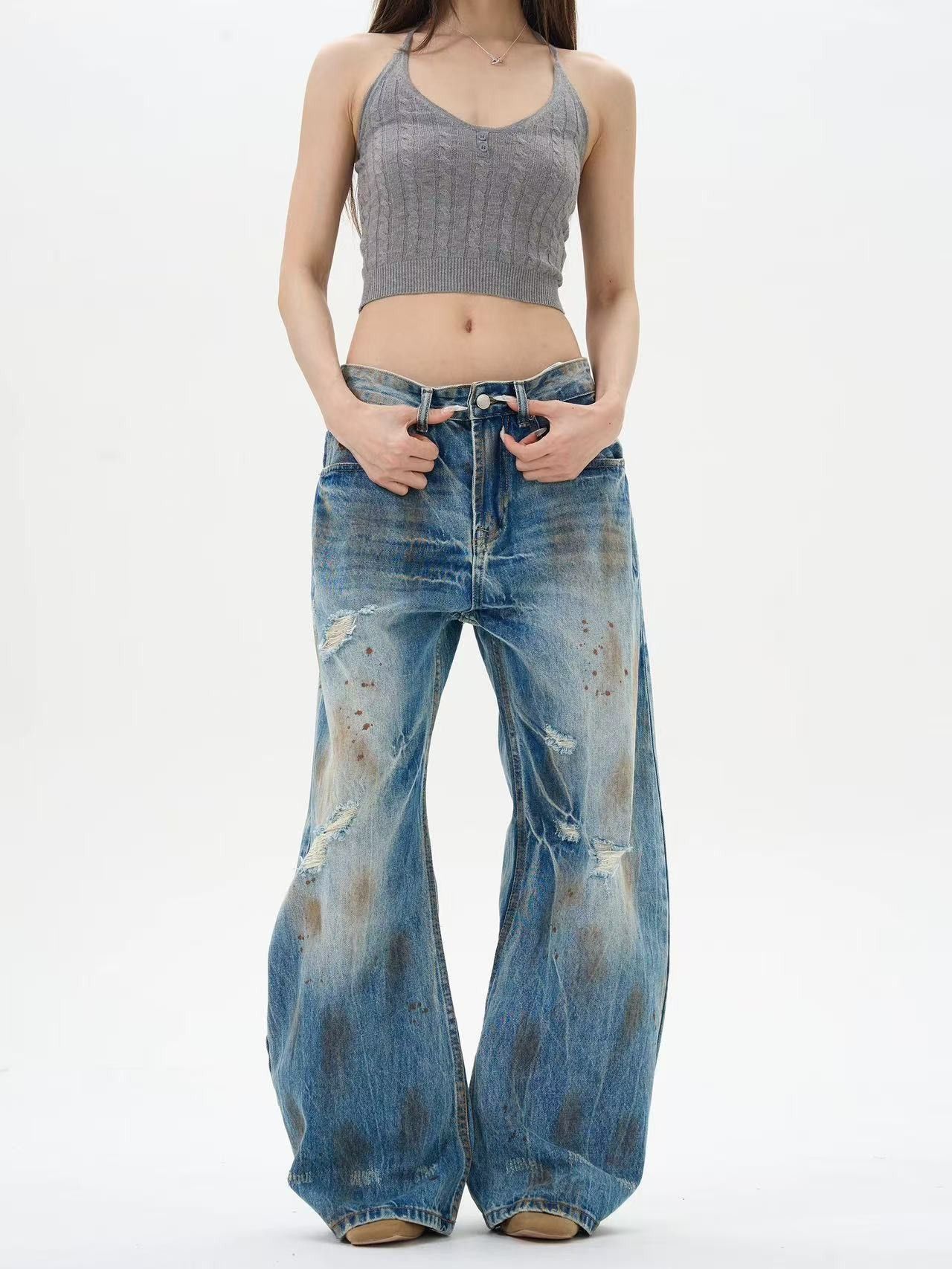 Vintage Men's vintage washed distressed scimitar dirty ripped jeans Size US 32 / EU 48 - 2 Thumbnail