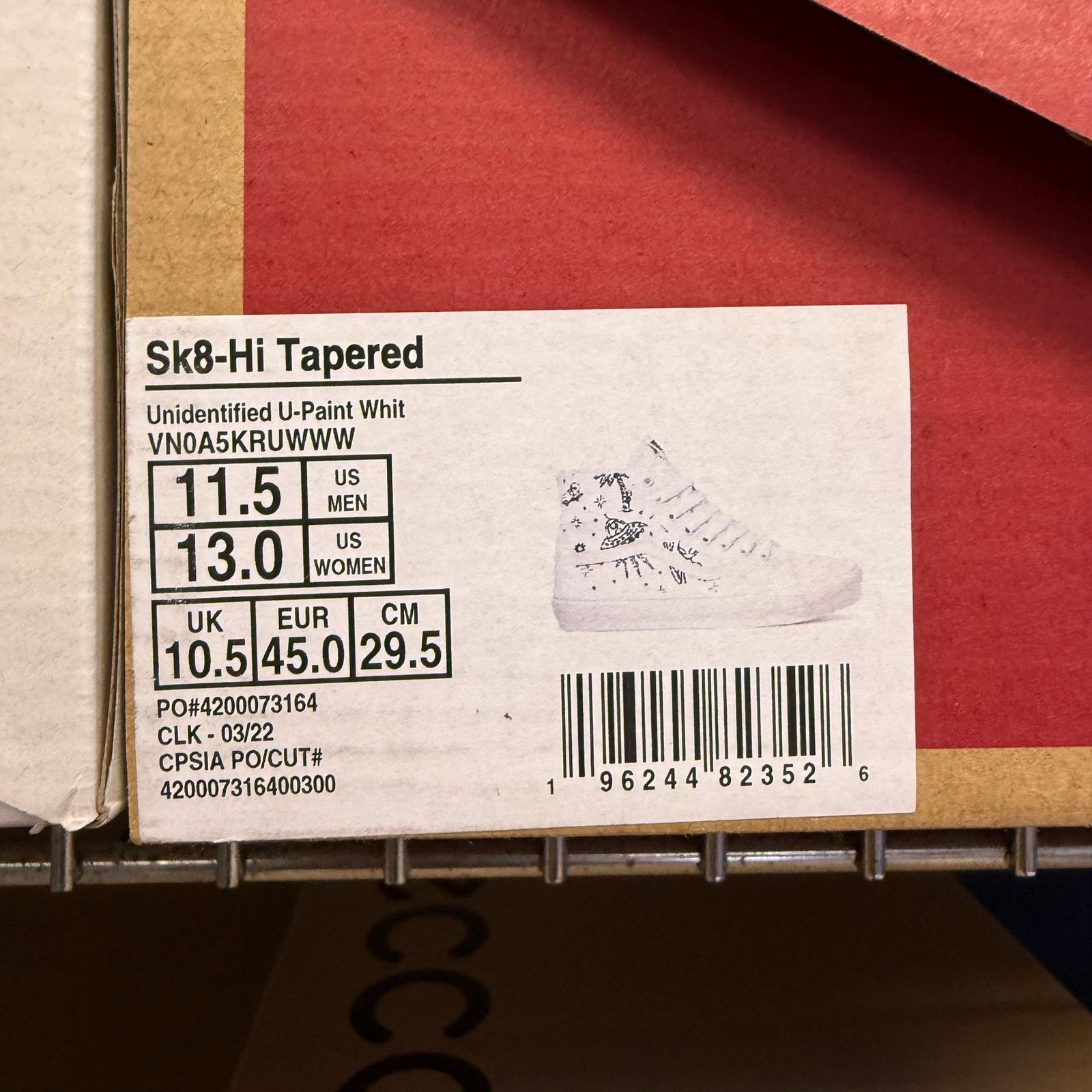 Vans VANS MEN'S 11.5 SK8 HI TAPERED UNIDENTIFIED U PAINT WHITE Size US 11.5 / EU 44-45 - 5 Thumbnail
