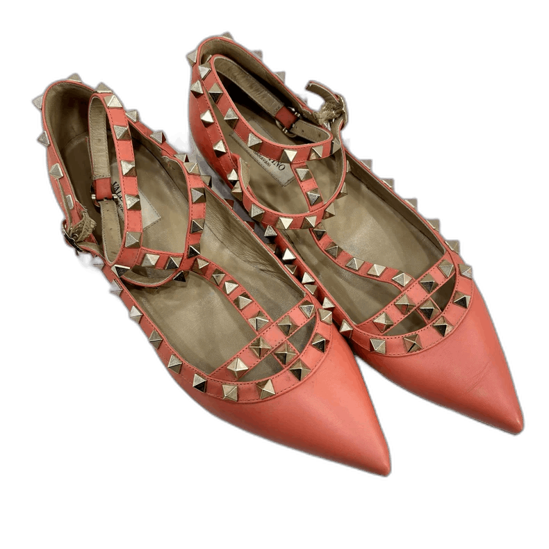 Valentino Valentino Classic Studded Orange Flats Size 37.5 Size US 7 / IT 37 - 1 Thumbnail
