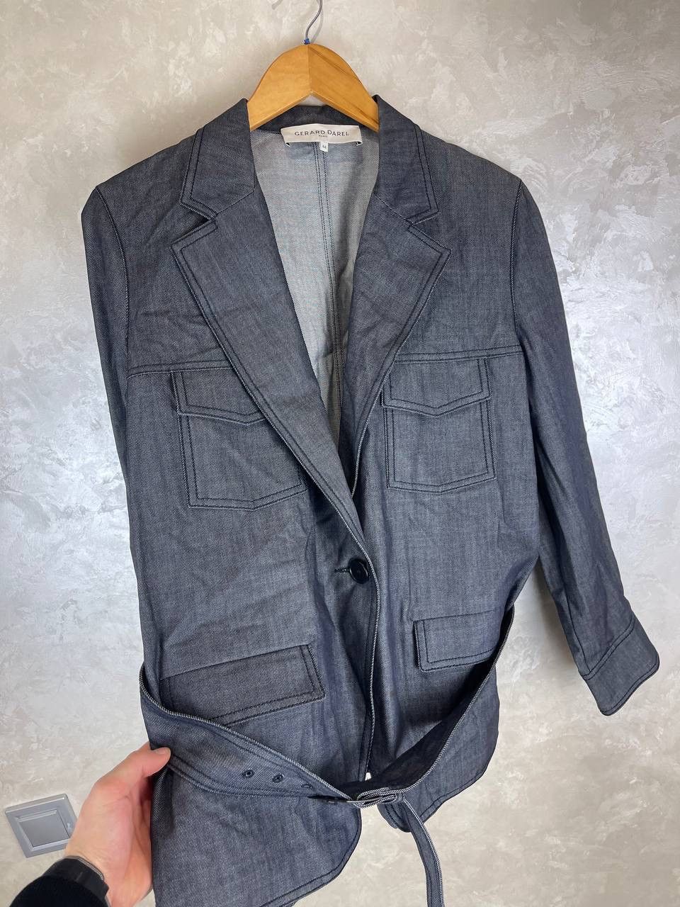 Gerard Darel Gerard Darel Cotton Belted Blazer Jacket Size 44 Gray France Size L / US 10 / IT 46 - 3 Thumbnail