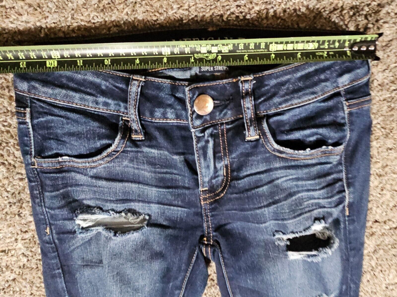 Designer American Eagle Stretch Women Sz 2 Super Low Jegging Distress Size 26" / US 2 / IT 38 - 5 Thumbnail