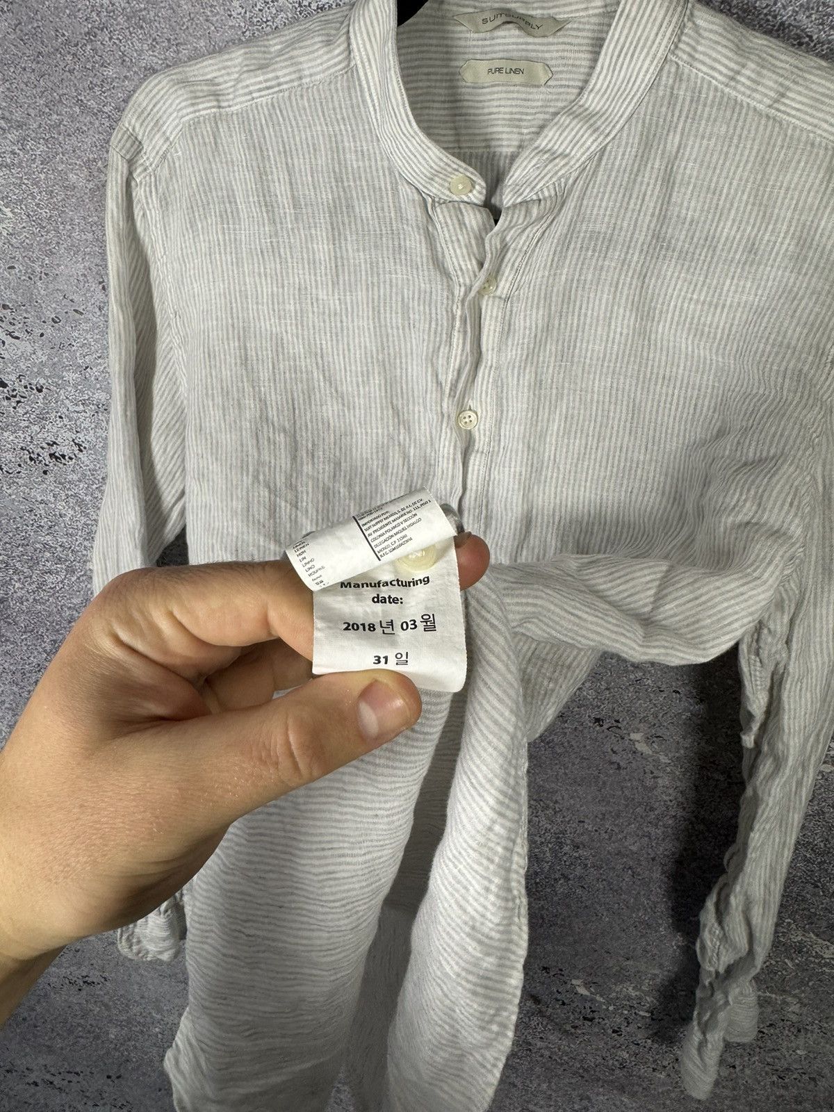 Suitsupply Suitsupply Shirt Gray Stripe Pure Linen Band Collar Popover Size US M / EU 48-50 / 2 - 11 Thumbnail