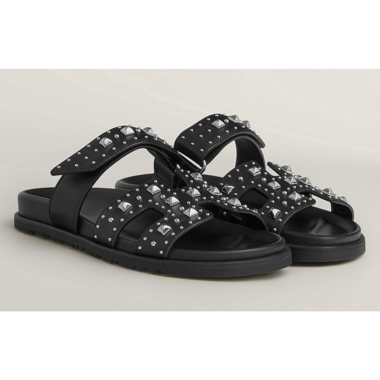 Hermes Hermes Chypre Sandal Black Studded Stud Punk Rock H Size US 8 / IT 38 - 1 Thumbnail