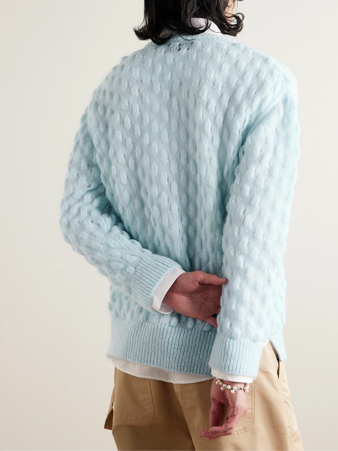 Simone Rocha o1tko11224 Open-Knit Mohair Cardigan in Light Blue Size US S / EU 44-46 / 1 - 3 Thumbnail