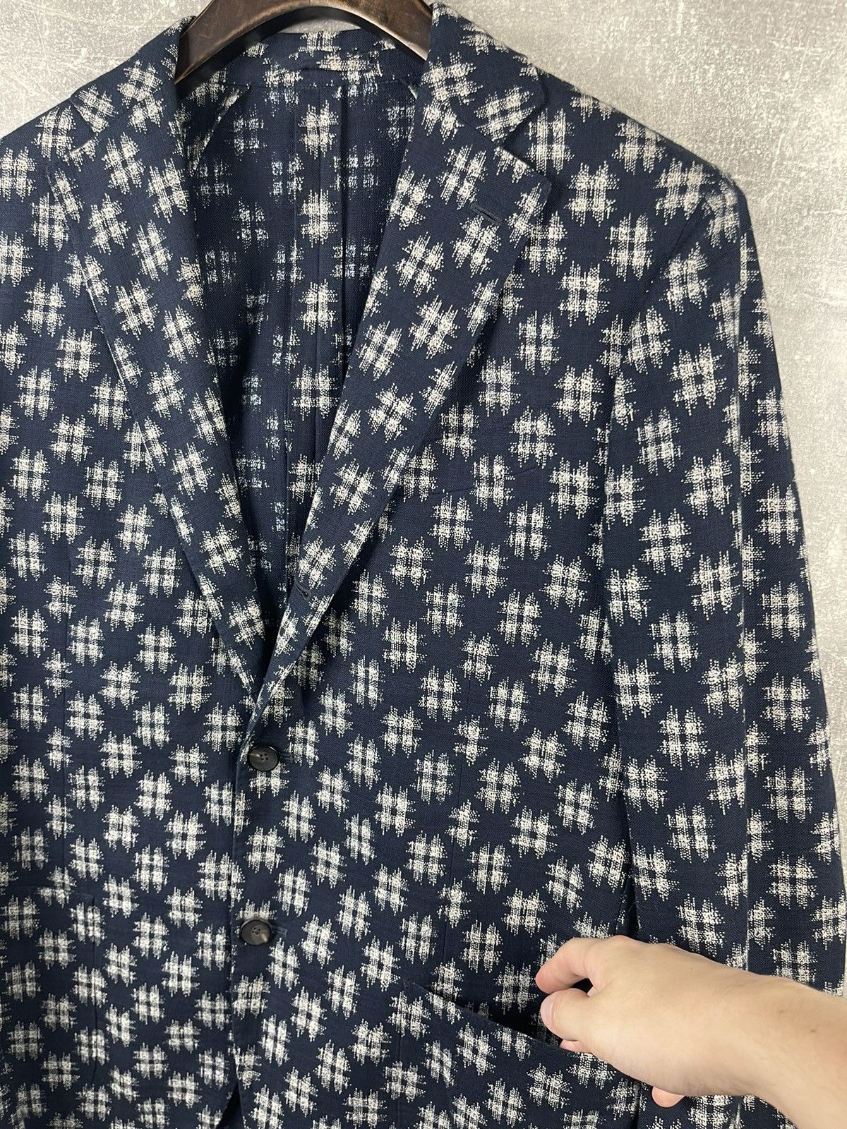 Lardini Lardini NWT Cotton White/Blue Pattern Blazer Jacket Size 48L - 4 Thumbnail