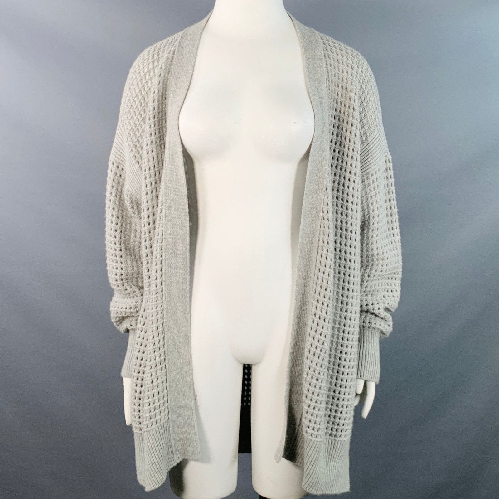 Agnona AGNONA Grey Heather Cashmere Knit Mesh Open Front Cardigan Size L / US 10 / IT 46 - 1 Thumbnail