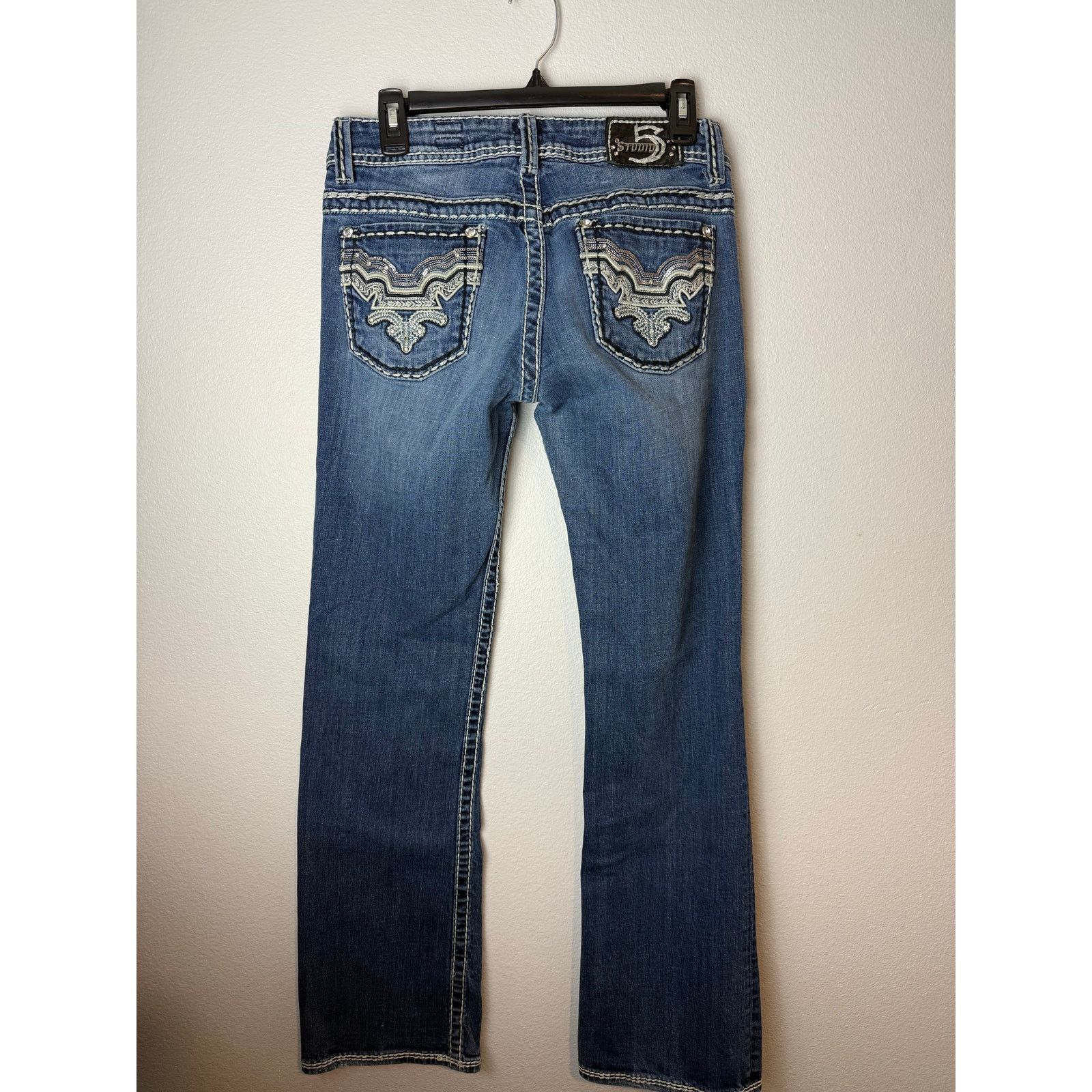 Miss Me Studio 5 Bootcut Jeans 29v33, Thick Stitch Embellished bling Size 29" - 2 Thumbnail