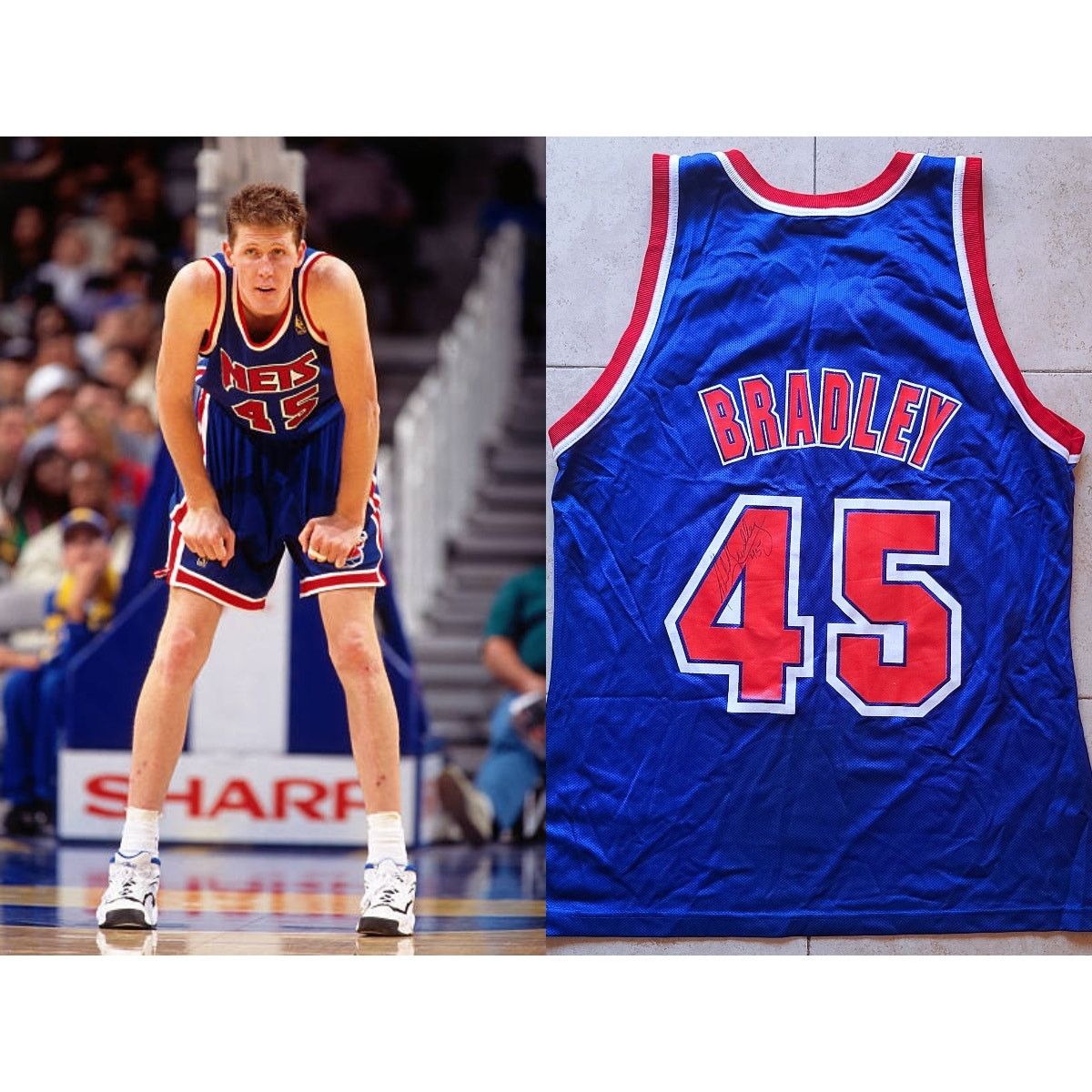 Champion × NBA SIGNED BRADLEY #45 New Jersey Nets 90s CHAMPION 44 NBA vtg Size US L / EU 52-54 / 3 - 1 Thumbnail