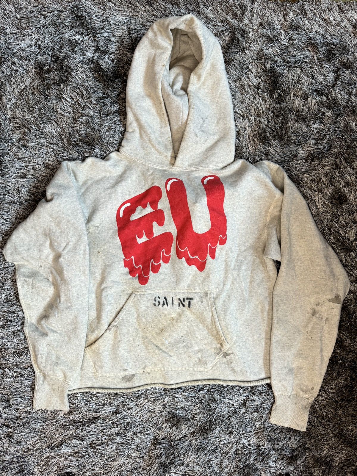 image of Emotionally Unavailable X Saint Michael Hoodie in Grey, Men's (Size Large)