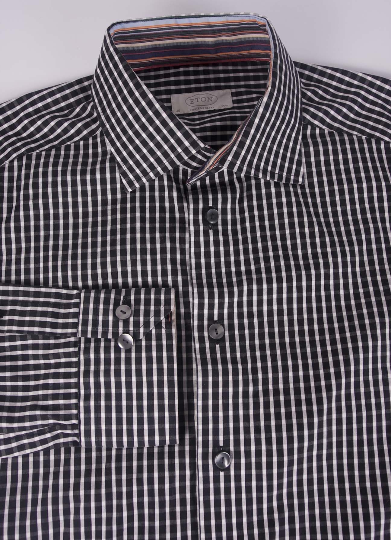Eton Eton Shirt Contemporary Black Gray Plaid Size 15.75 /40 Size 40R - 3 Thumbnail