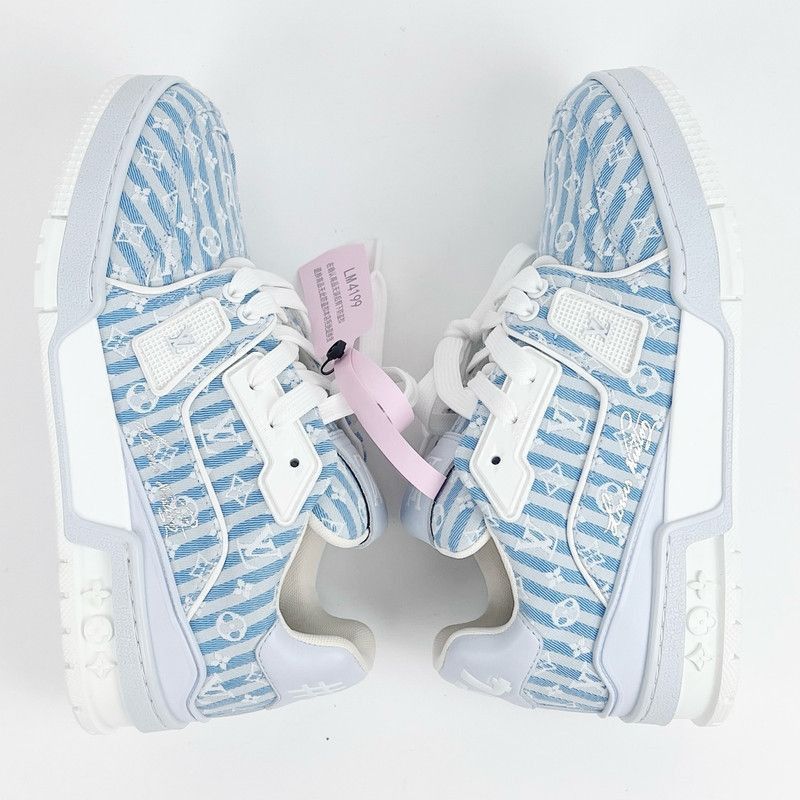 Louis Vuitton Louis Vuitton Blue and White Printed Low-Top Sneakers -2508 Size US 6.5 / EU 39-40 - 3 Thumbnail