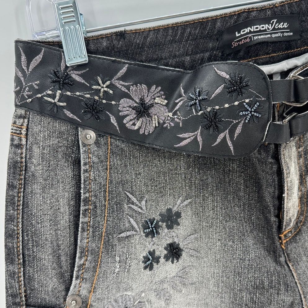 Other True Y2K London jeans beaded suede accents leather belt sz 6 Size 29" - 4 Thumbnail