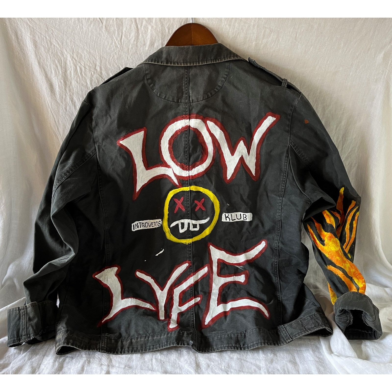 Faded Glory Custom Painted LOW LYFE INTROVERTS CLUB Black Denim Jacket Size US M / EU 48-50 / 2 - 1 Thumbnail