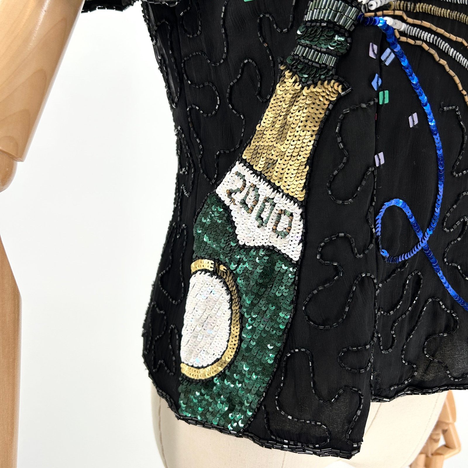 Adrianna Papell Black 100% Silk Sequin Champagne NYE Top Size S / US 4 / IT 40 - 2 Thumbnail