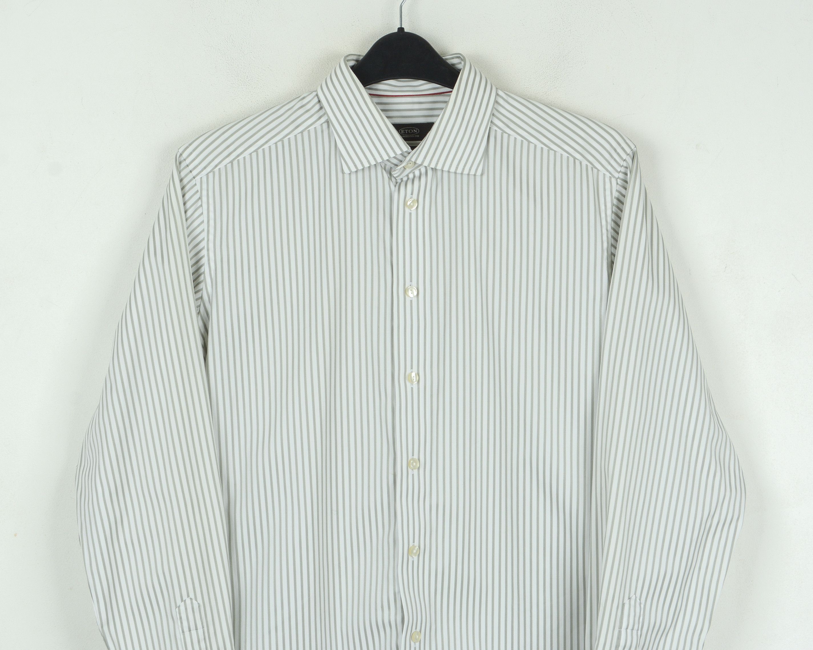 Eton Striped Shirt 16 1/2" Size 42R White Cotton Single Cuffs Size 42R - 2 Thumbnail