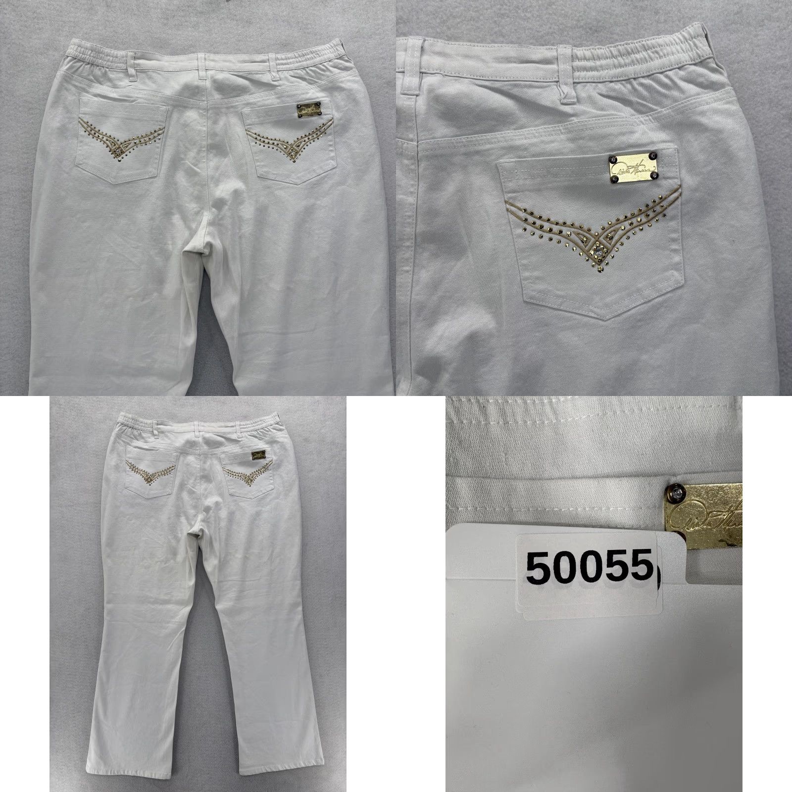 Denime DG2 by Diane Gilman Rhinestone Straight Jeans Womens 22W White Stretch Denim Jeans Size 40" / US 18 - 9 Thumbnail