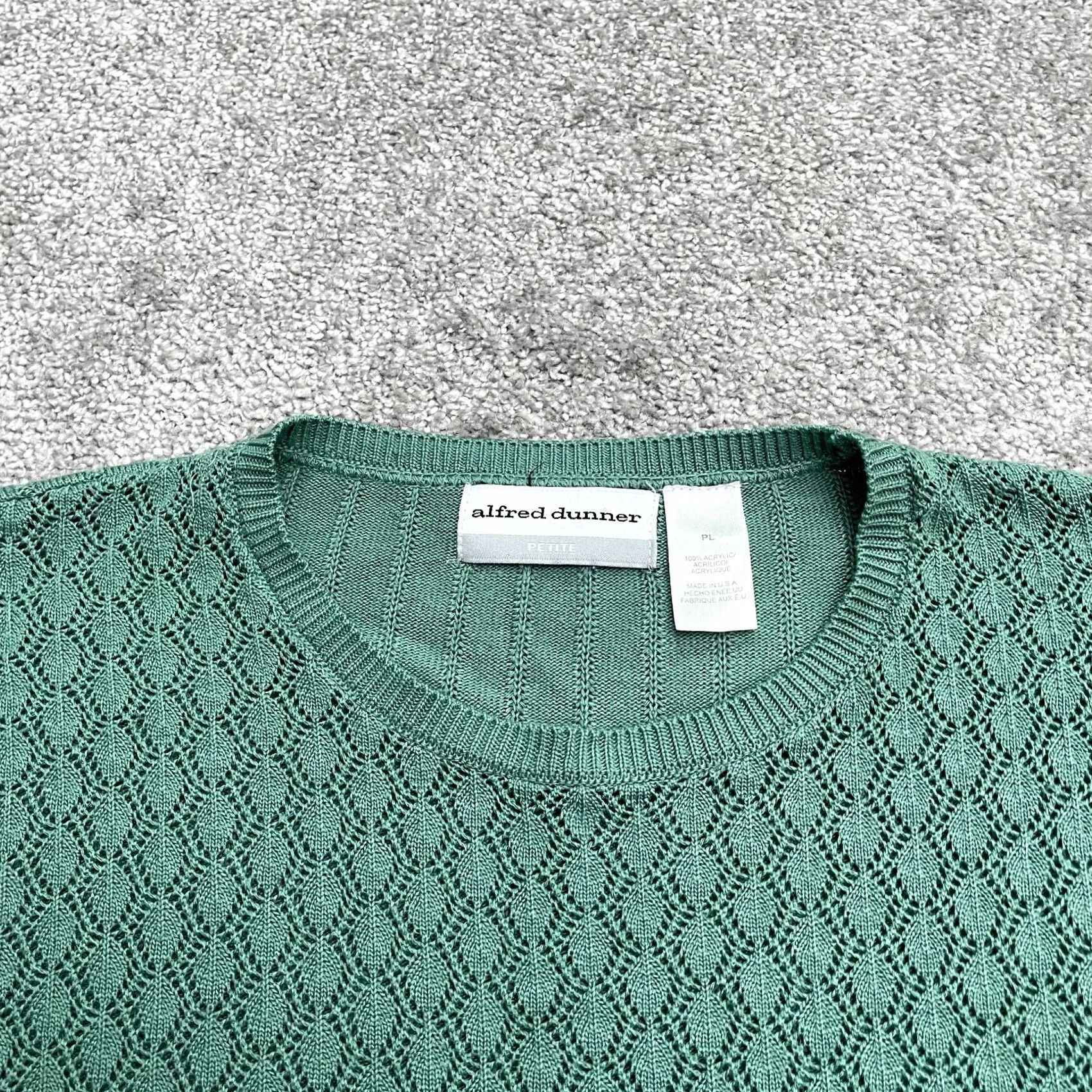 Vintage Alfred Dunner Knit Top Womens Petite PL Green Crew Neck Short Sleeve Casual Sweater Acrylic Size L / US 10 / IT 46 - 3 Thumbnail
