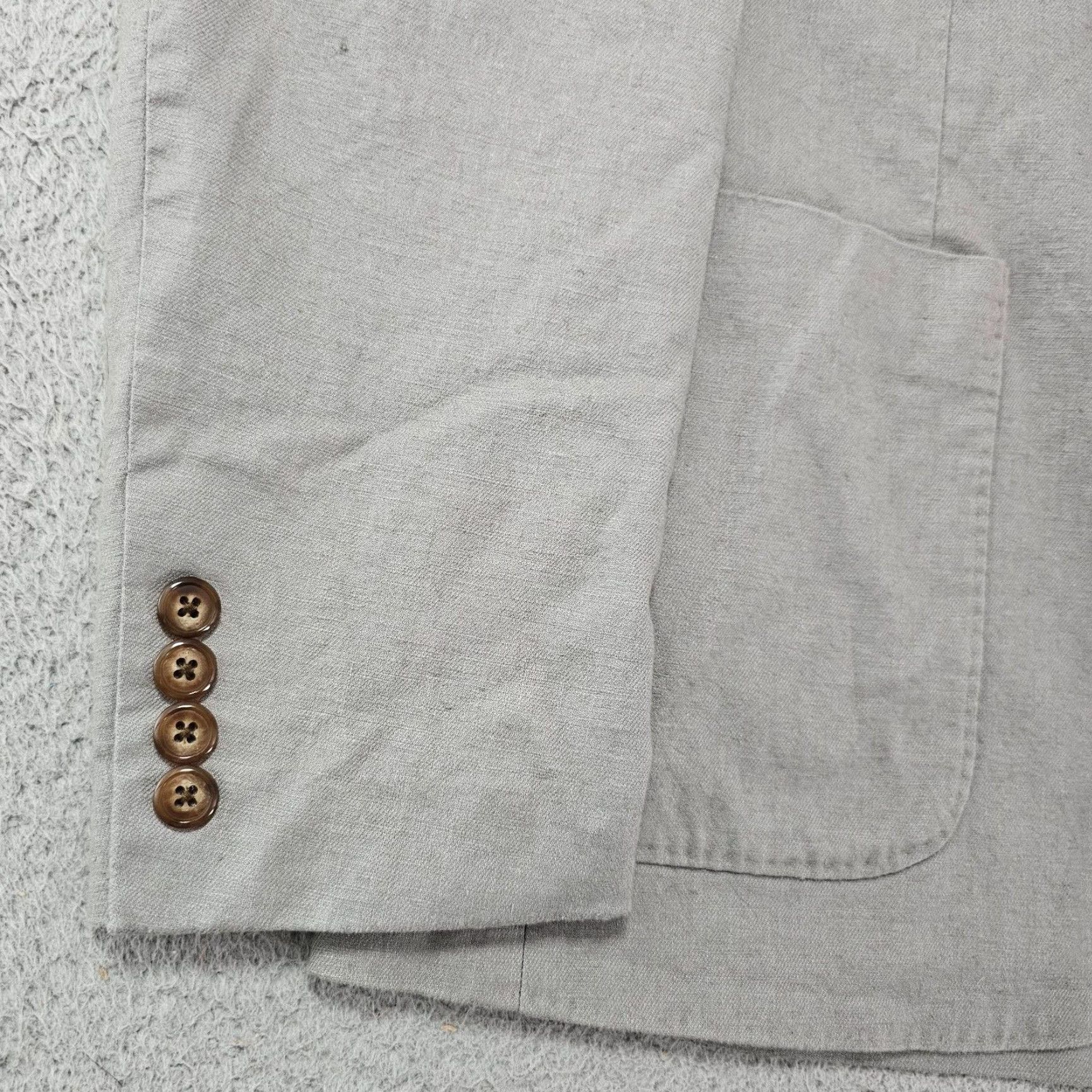 J.Crew J.CREW Blazer Mens Medium Gray Slim Fit Two-Button Notch Lapel Jacket Regular Ventless Cotton Hemp Blend 2 Piece Business Casual Party/Cocktail Size 40R - 3 Thumbnail