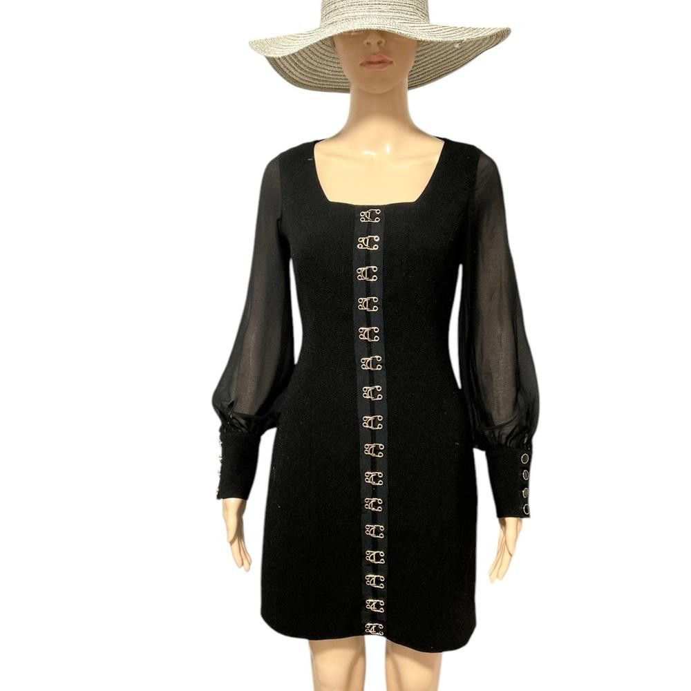 Designer Stunning Elegant Gaby Black Mini Dress with Gold Accents Size S / US 4 / IT 40 - 1 Thumbnail