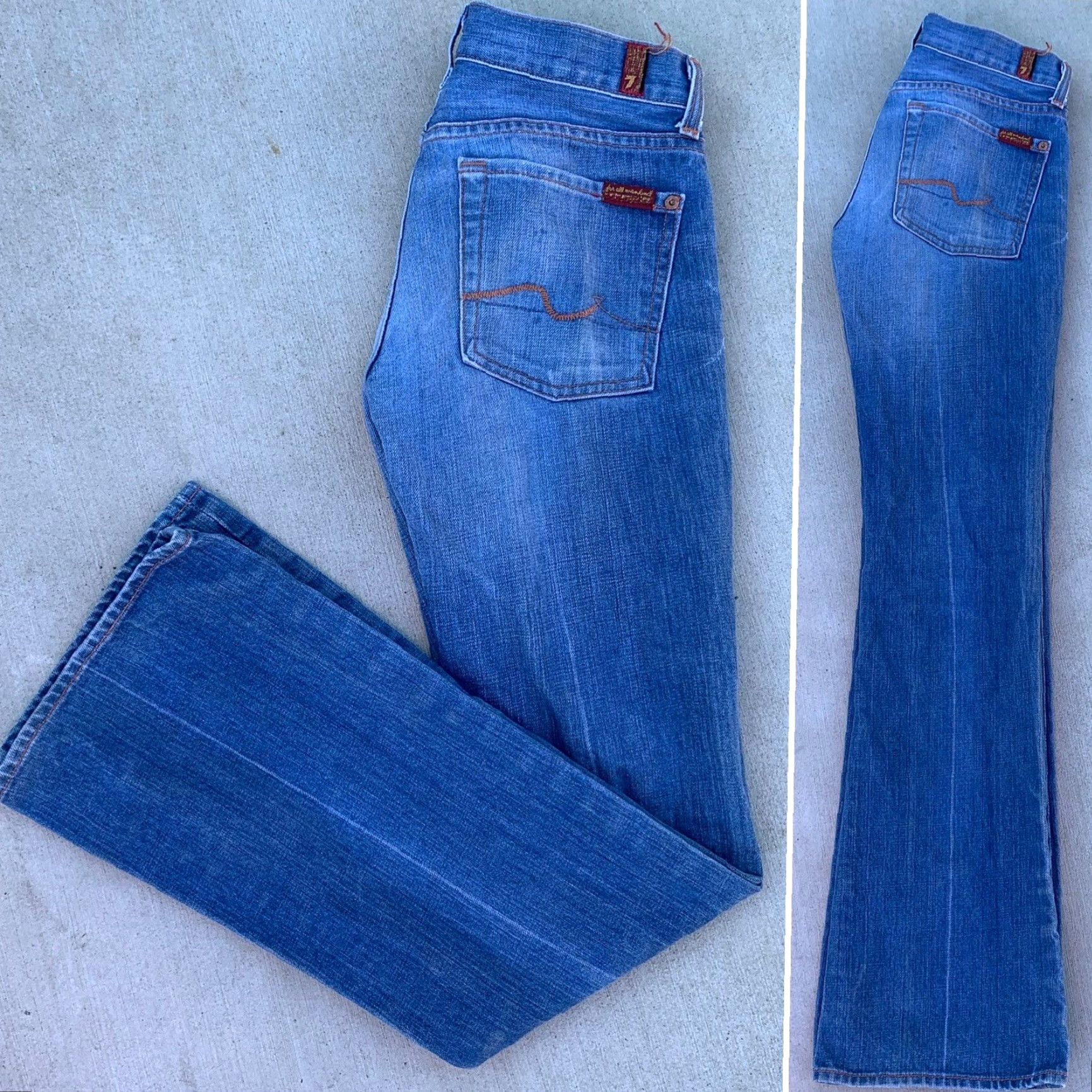 7 For All Mankind VINTAGE 7 For All Mankind Bootcut Jeans Made In USA 100% Cotton Size 26 Women Blue Denim Distressed Size 26" / US 2 / IT 38 - 6 Thumbnail