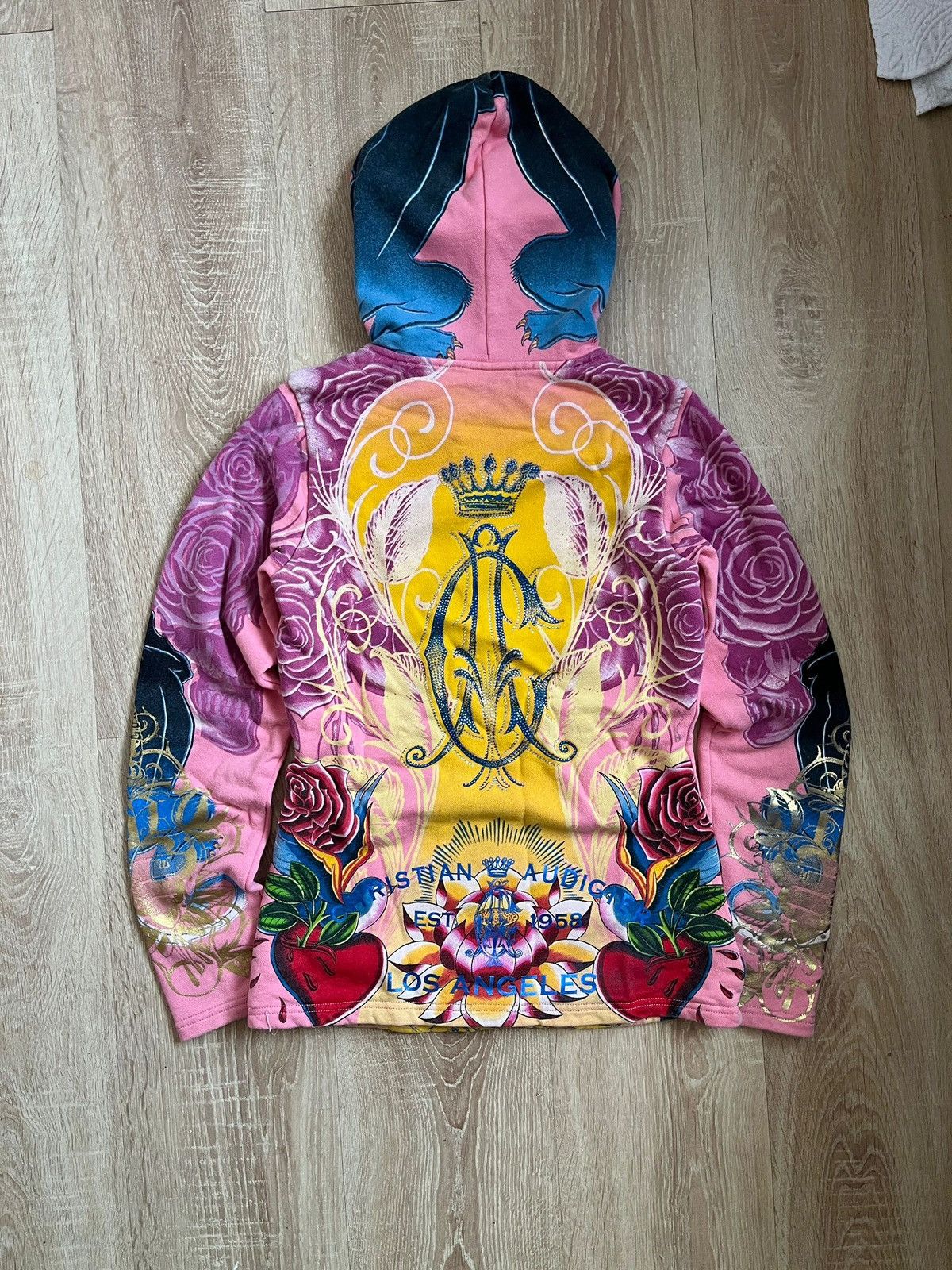 Christian Audigier Christian Audigier "Panther & Roses" Print Zip-Up Hoodie Size XXS / US 00 / IT 34 - 2 Thumbnail
