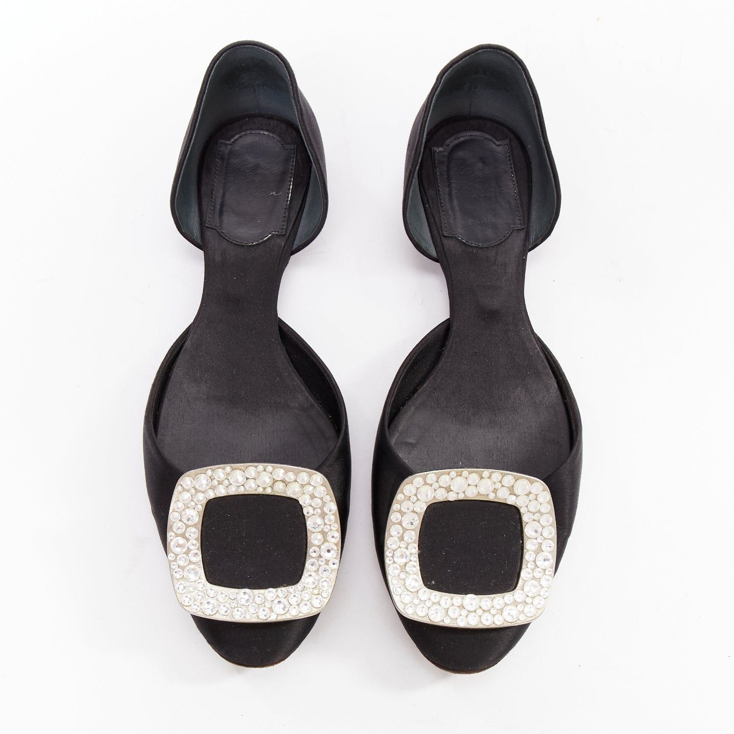 Roger Vivier ROGER VIVIER Chips Strass black satin crystal buckle dorsay flats EU35 Size US 5 / IT 35 - 1 Thumbnail