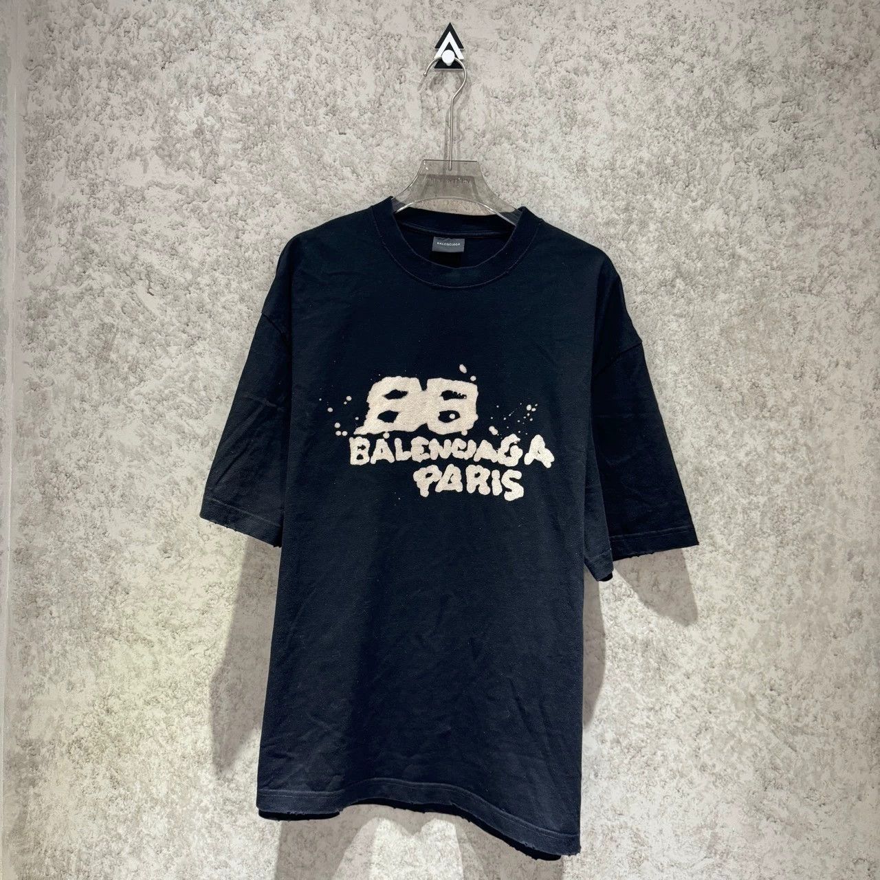 Balenciaga Black Destruction Old Graffiti Double B Short Sleeve