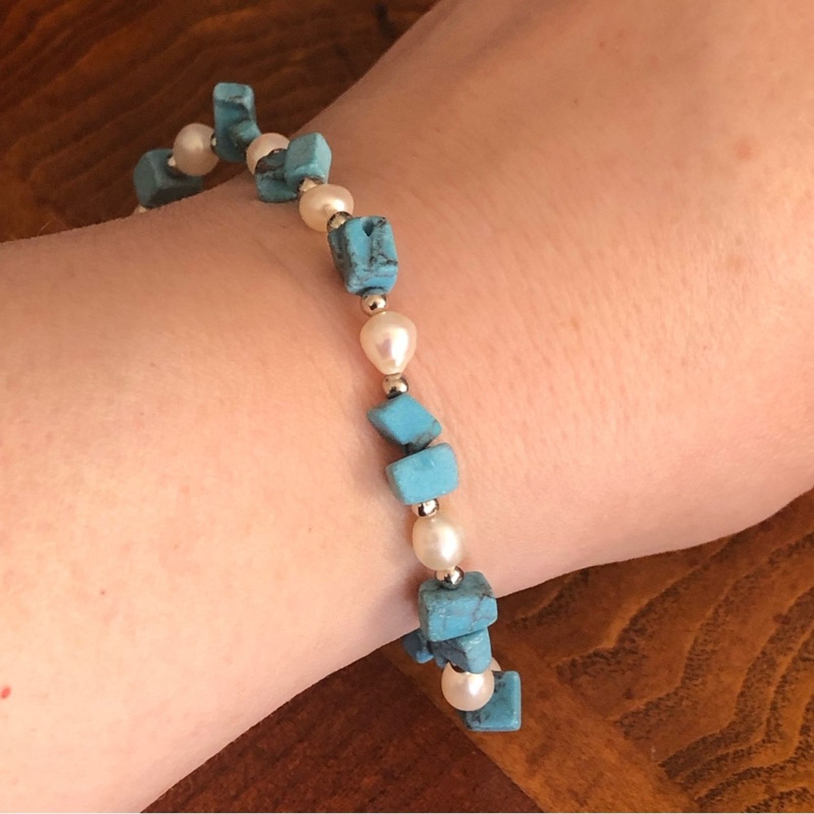 Vintage Vintage 70s faux turquoise genuine pearl bracelet Size ONE SIZE - 2 Thumbnail