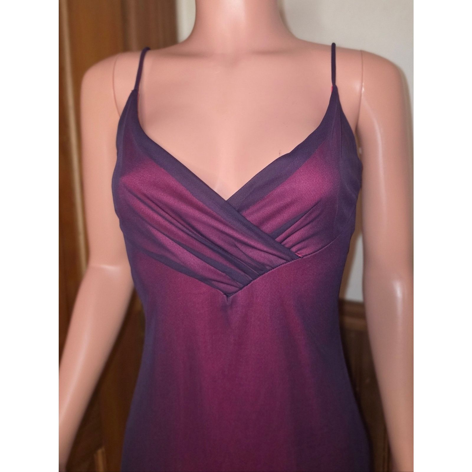 Vintage Pia 90s Y2K Fuchsia & Purple Mesh Floral Dress Large Size L / US 10 / IT 46 - 3 Thumbnail
