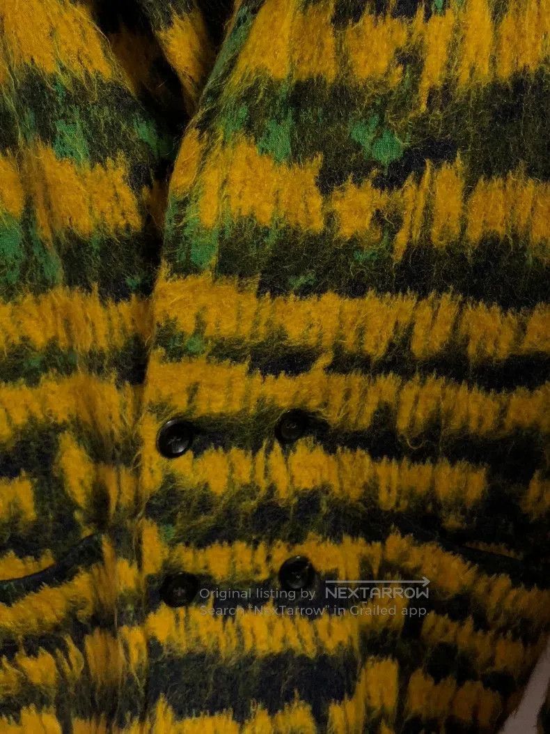 Saint Laurent Yellow-Green Horizontal Stripe Knit Cardigan.
