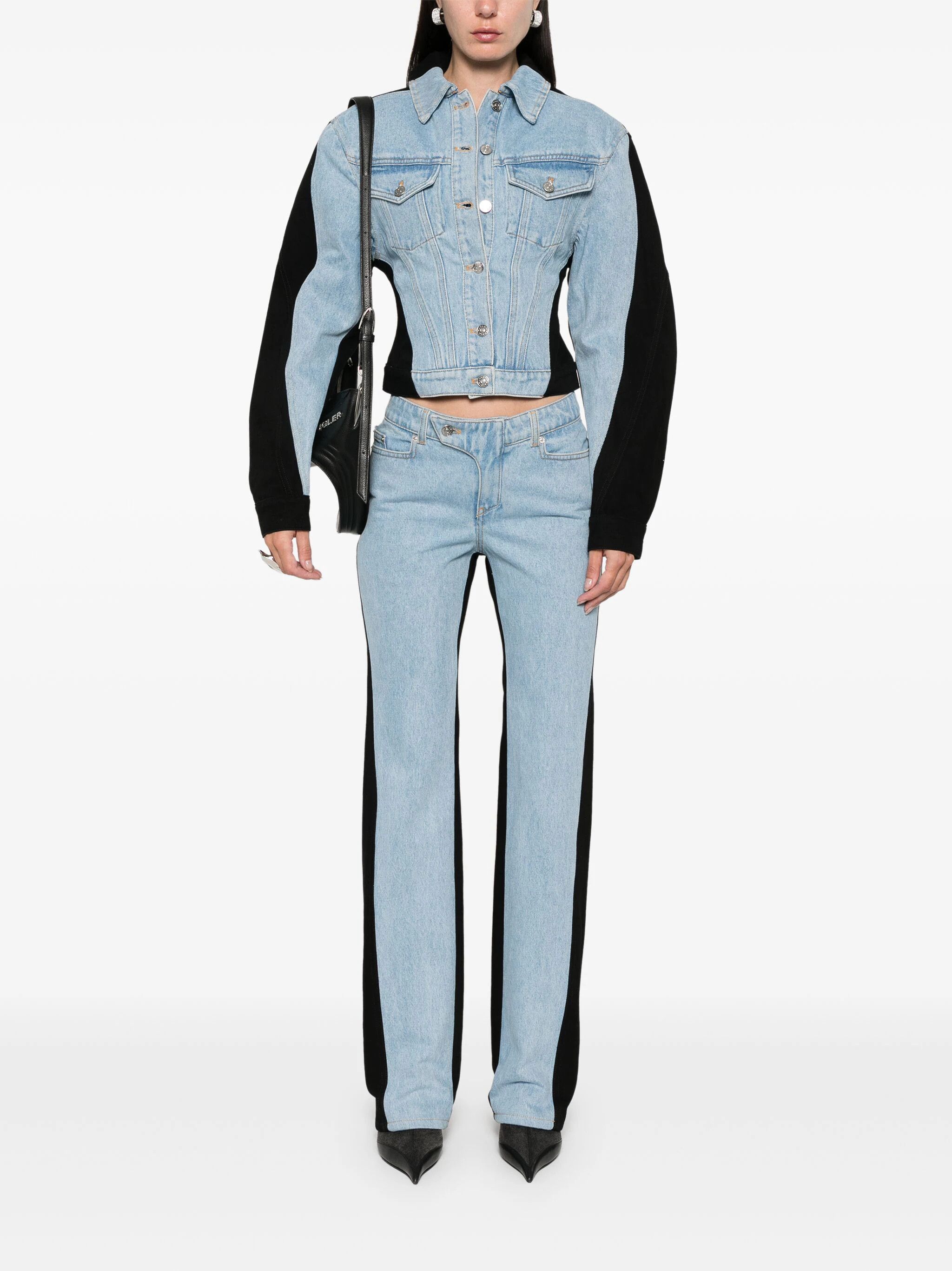 Mugler o1s22i1n1024 Bicolor Straight Leg Jeans in Black & Blue Size 28" / US 6 / IT 42 - 1 Thumbnail