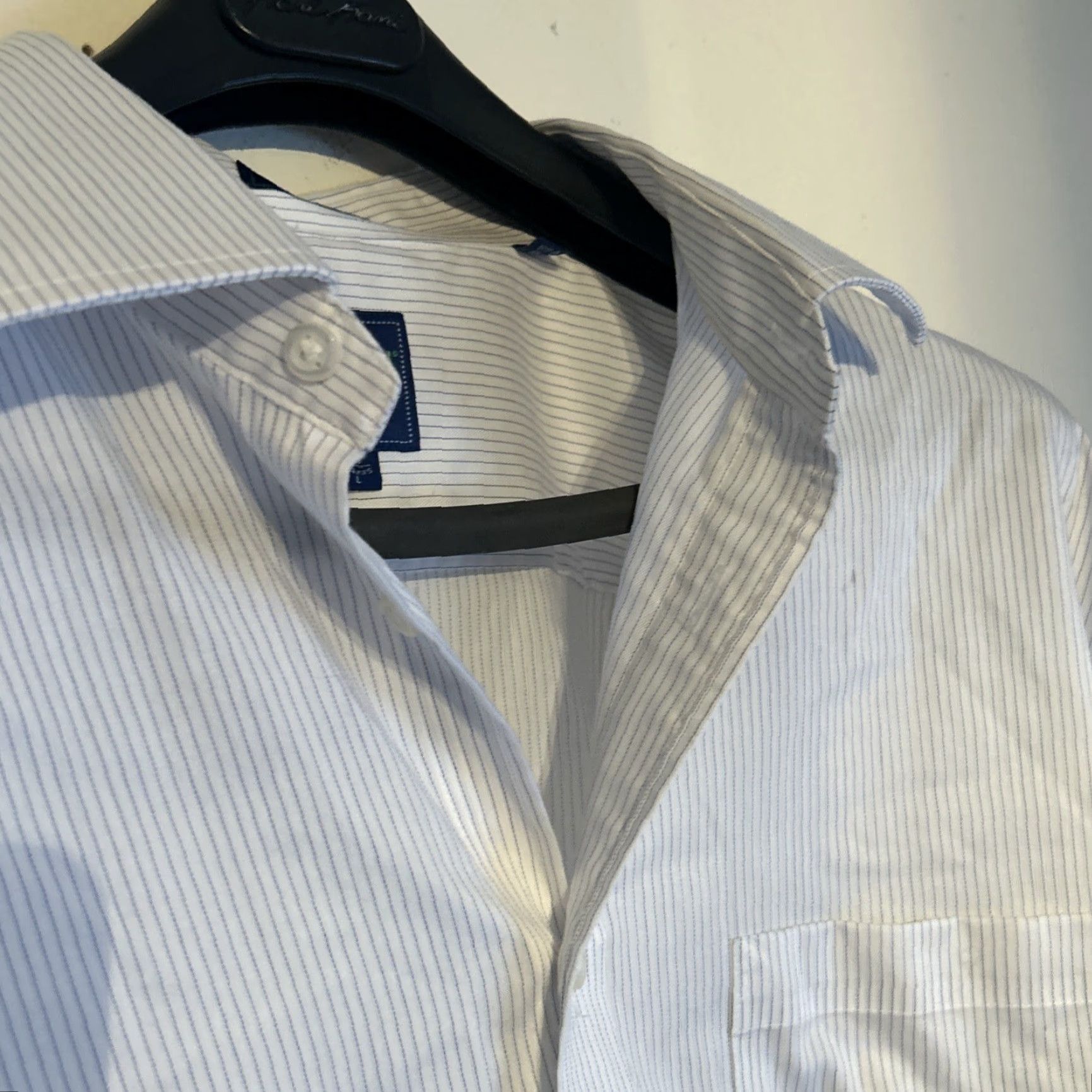 Vintage Haspel Dress Shirt Men 16 Striped Blue Cotton Long Sleeve Point Barrel Cuff 100% Cotton Size 42R - 7 Thumbnail
