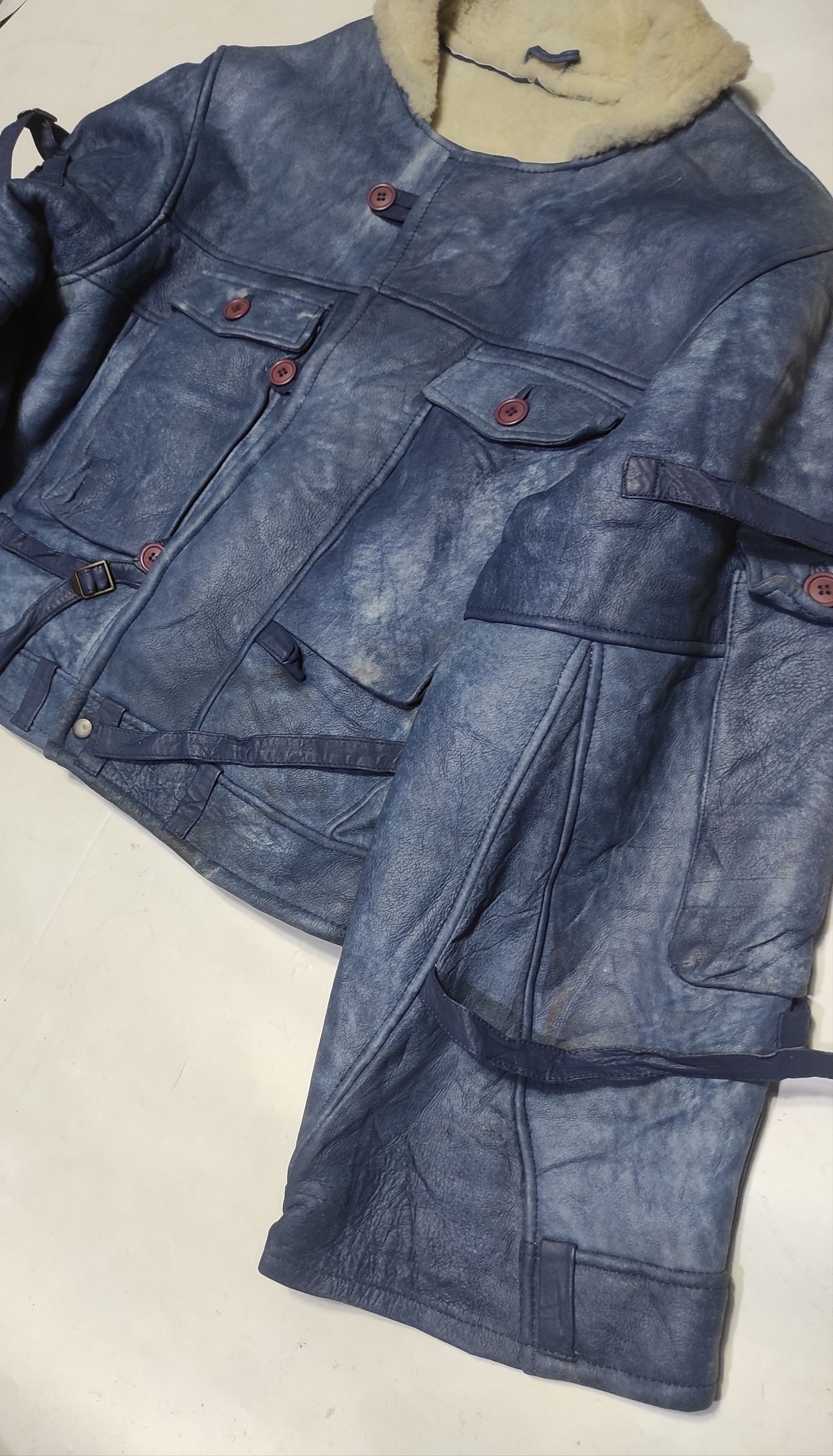 Leather Beautiful Antique Blue Z'ERGO Design Shearling Jacket Size US L / EU 52-54 / 3 - 9 Thumbnail