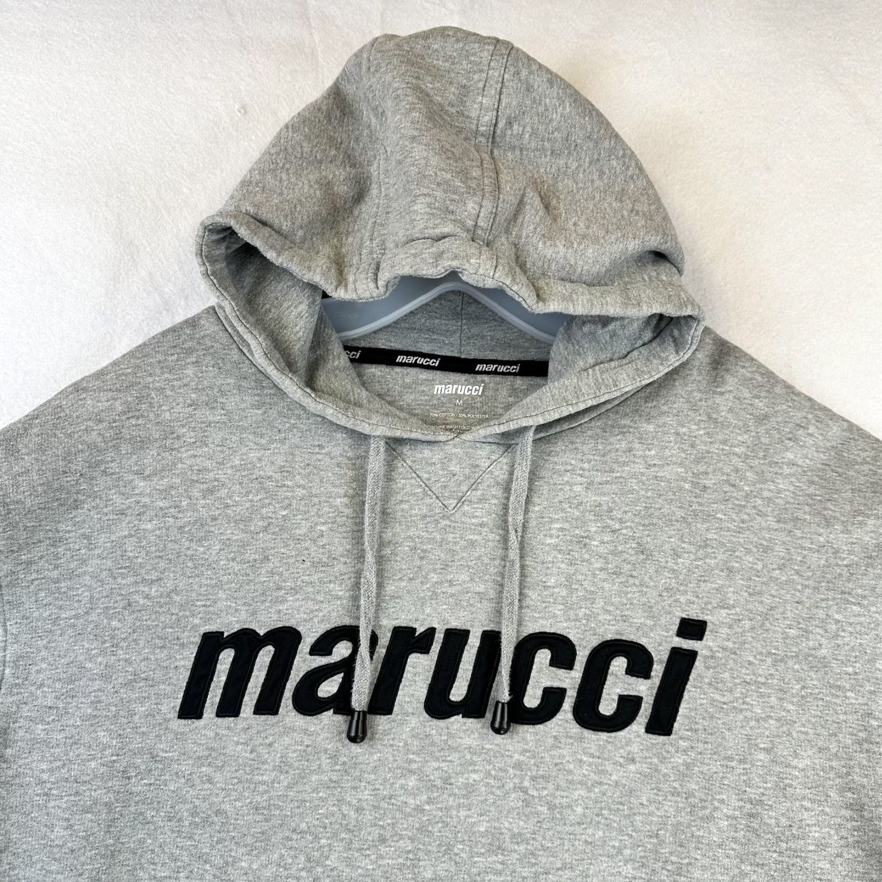 Vintage Marucci Hoodie Mens Medium Gray Pullover Kangaroo Pocket Logo Applique Athletic Size US M / EU 48-50 / 2 - 3 Thumbnail