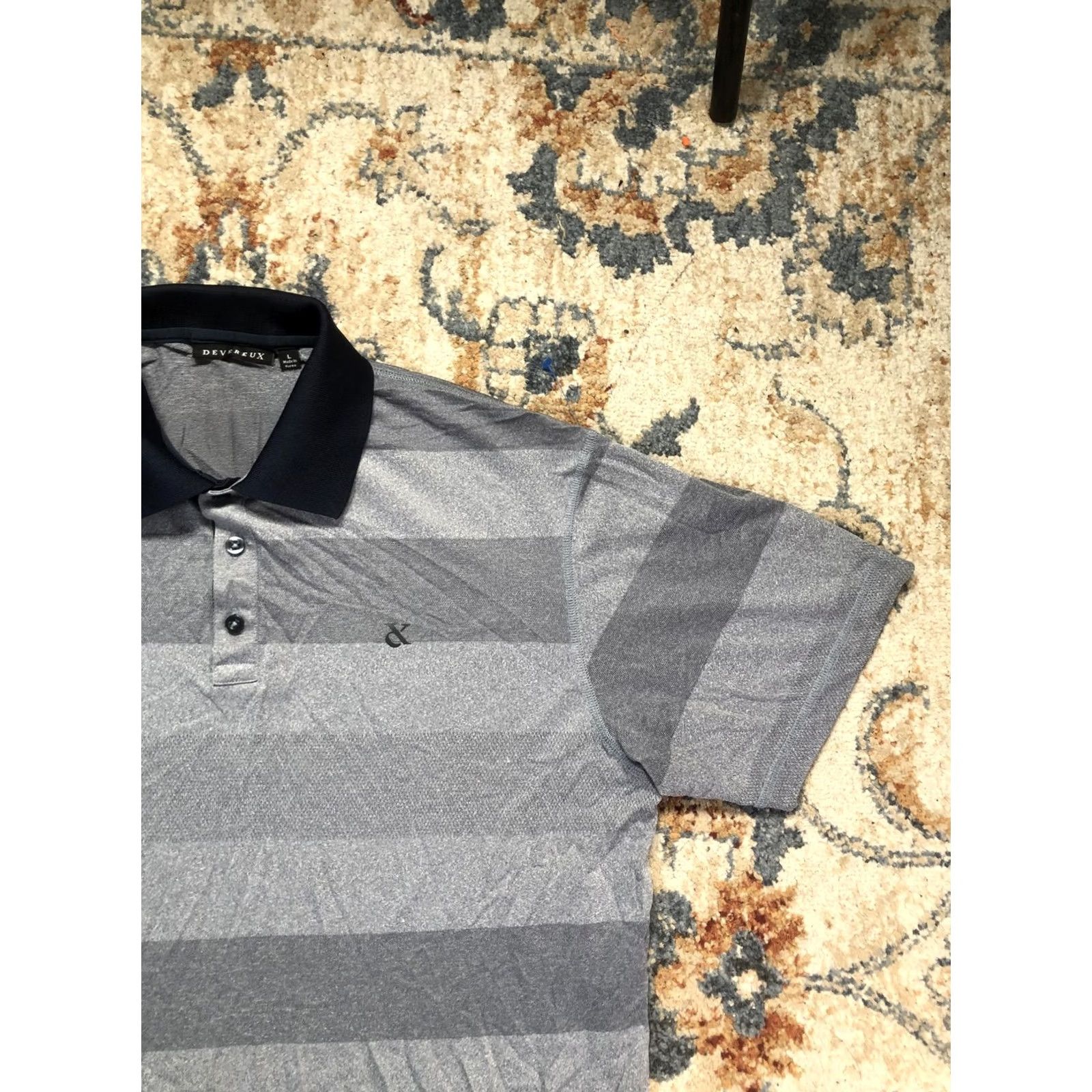 Vintage Devereux Polo Shirt Mens Large Gray Stripe Short Sleeve Golf Performance Shirt Size US L / EU 52-54 / 3 - 4 Thumbnail